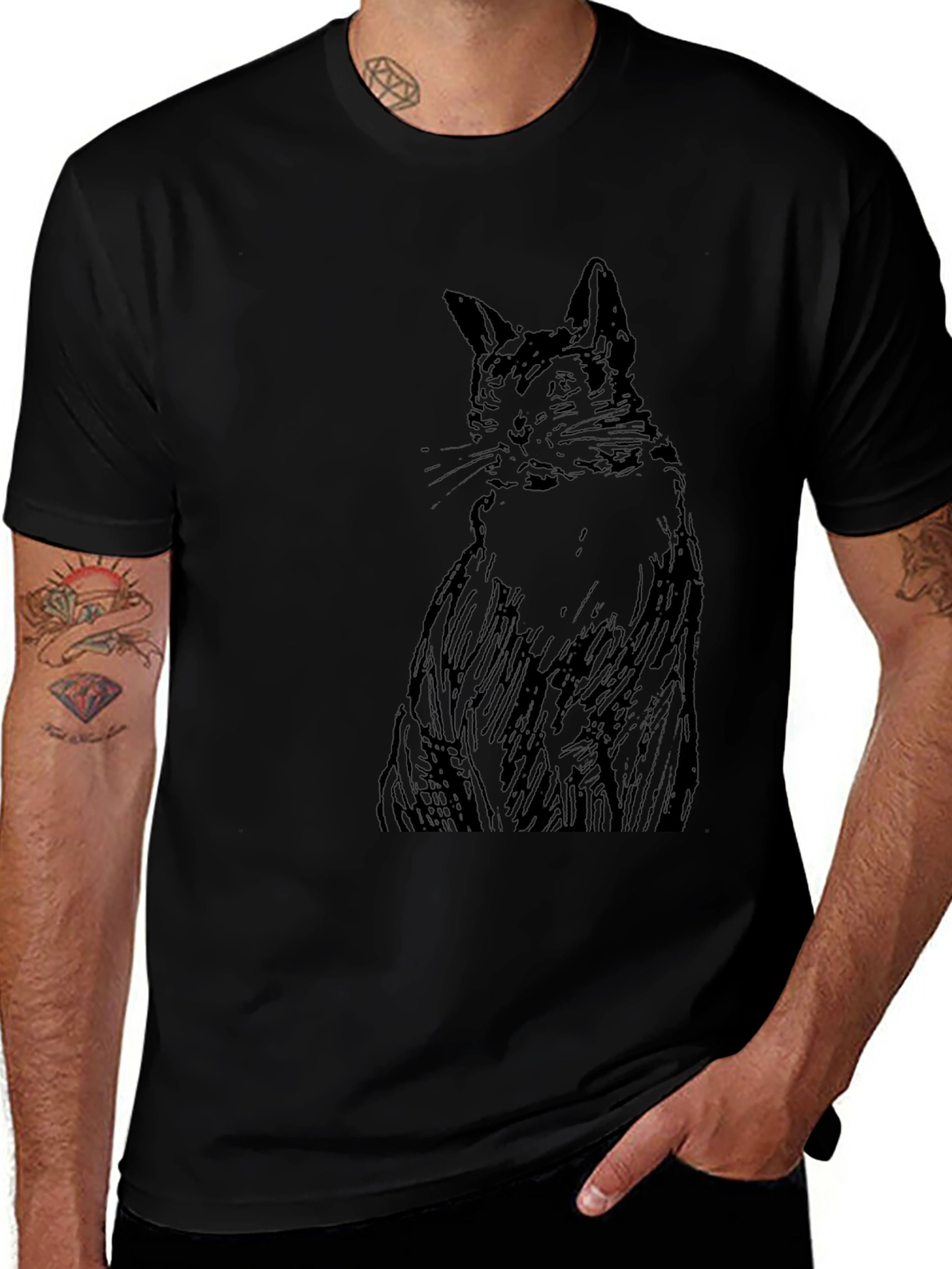Black Cat Sketch Graphic Tee - Unisex Casual Shirt