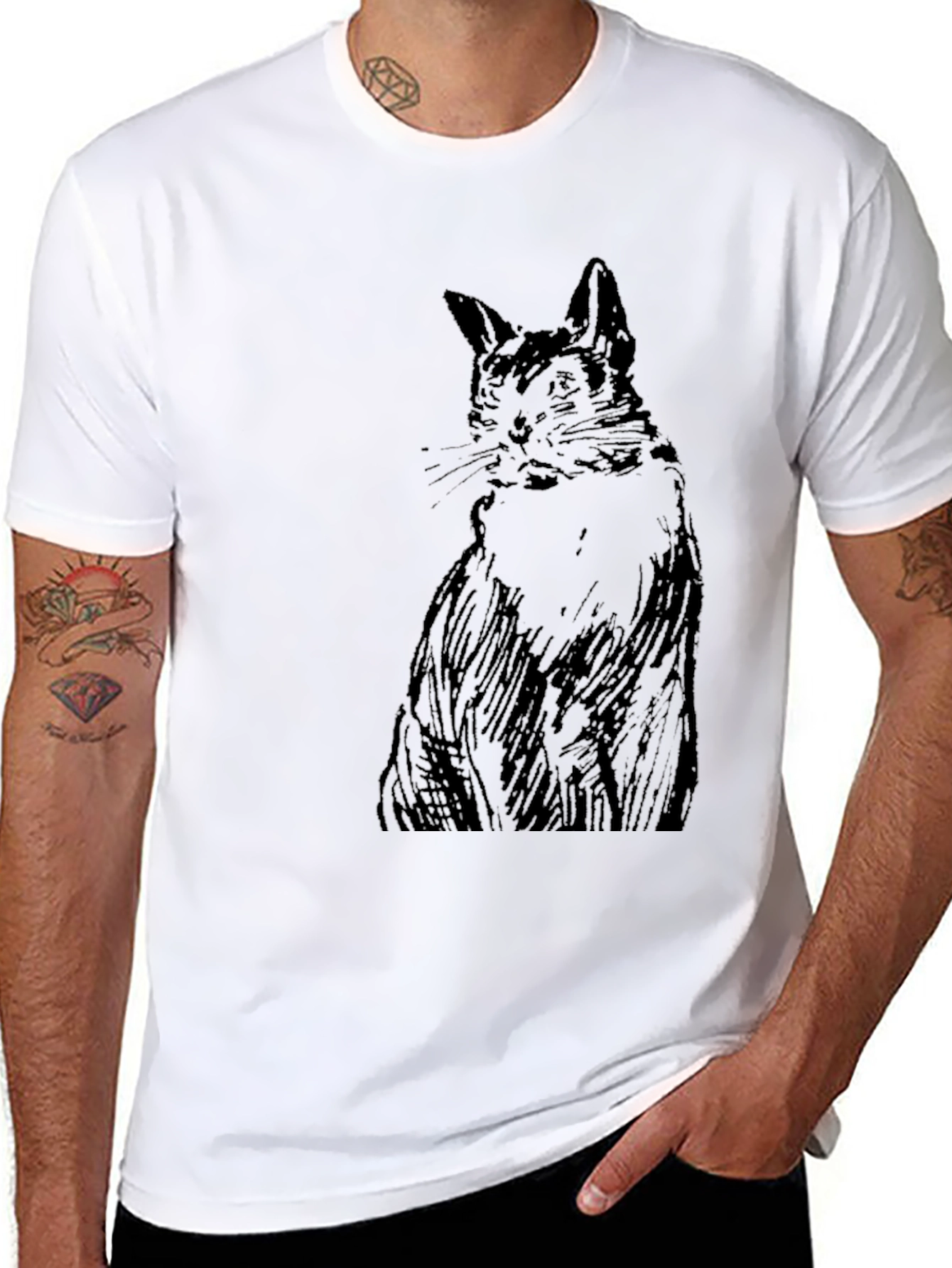 Black Cat Sketch Graphic Tee - Unisex Casual Shirt