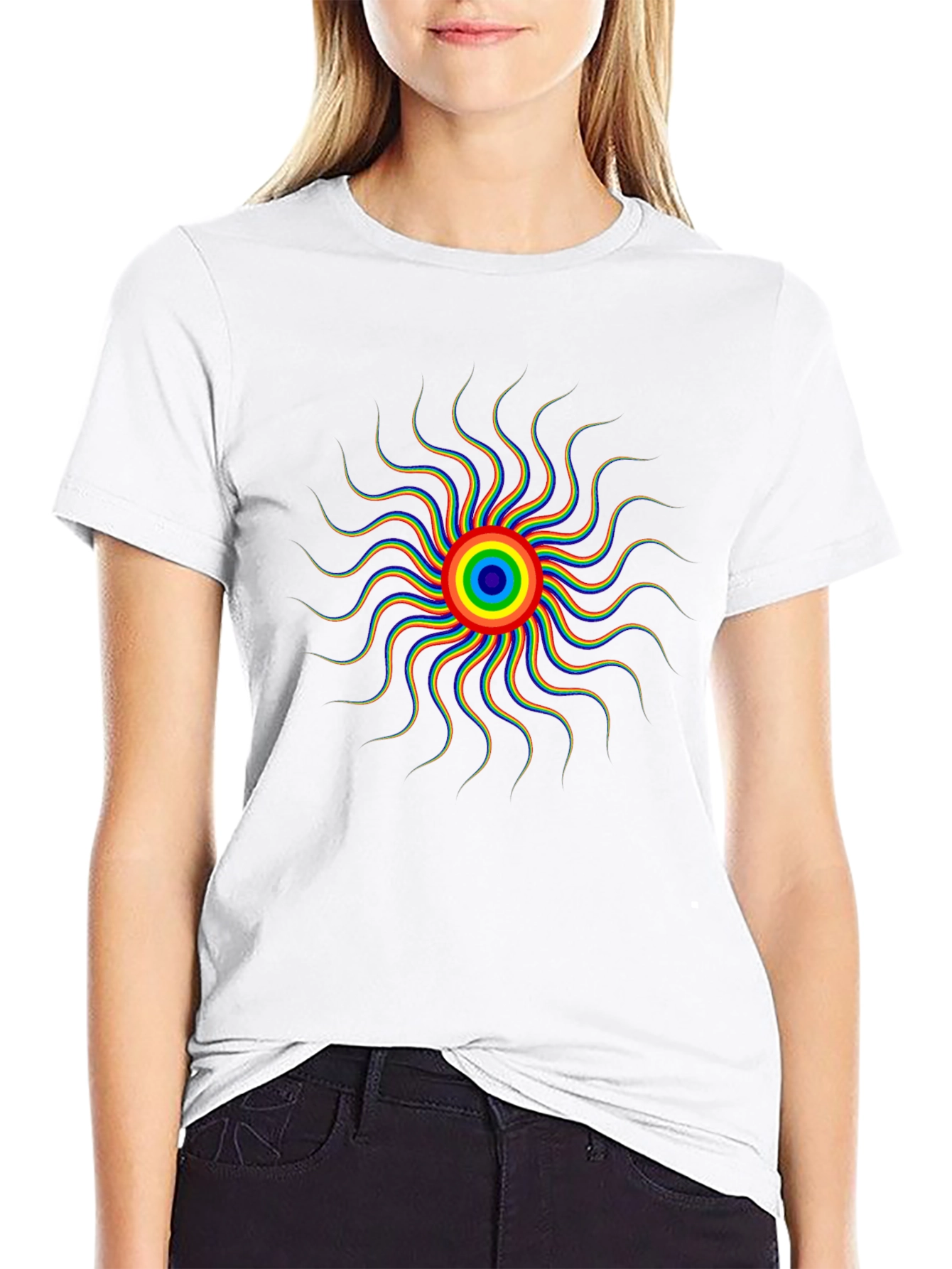 Rainbow Sunburst Graphic Black T-Shirt