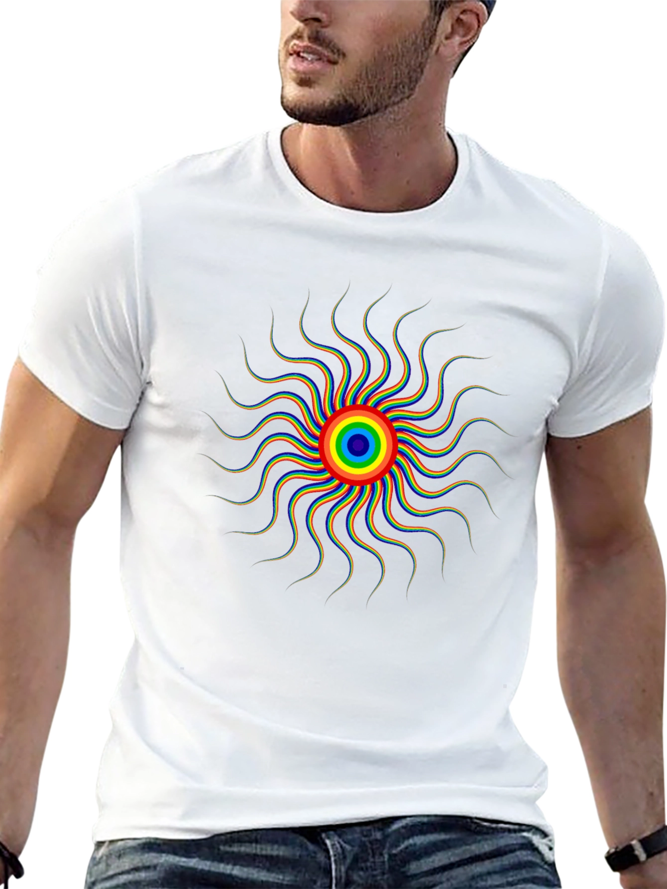 Rainbow Sunburst Graphic Black T-Shirt