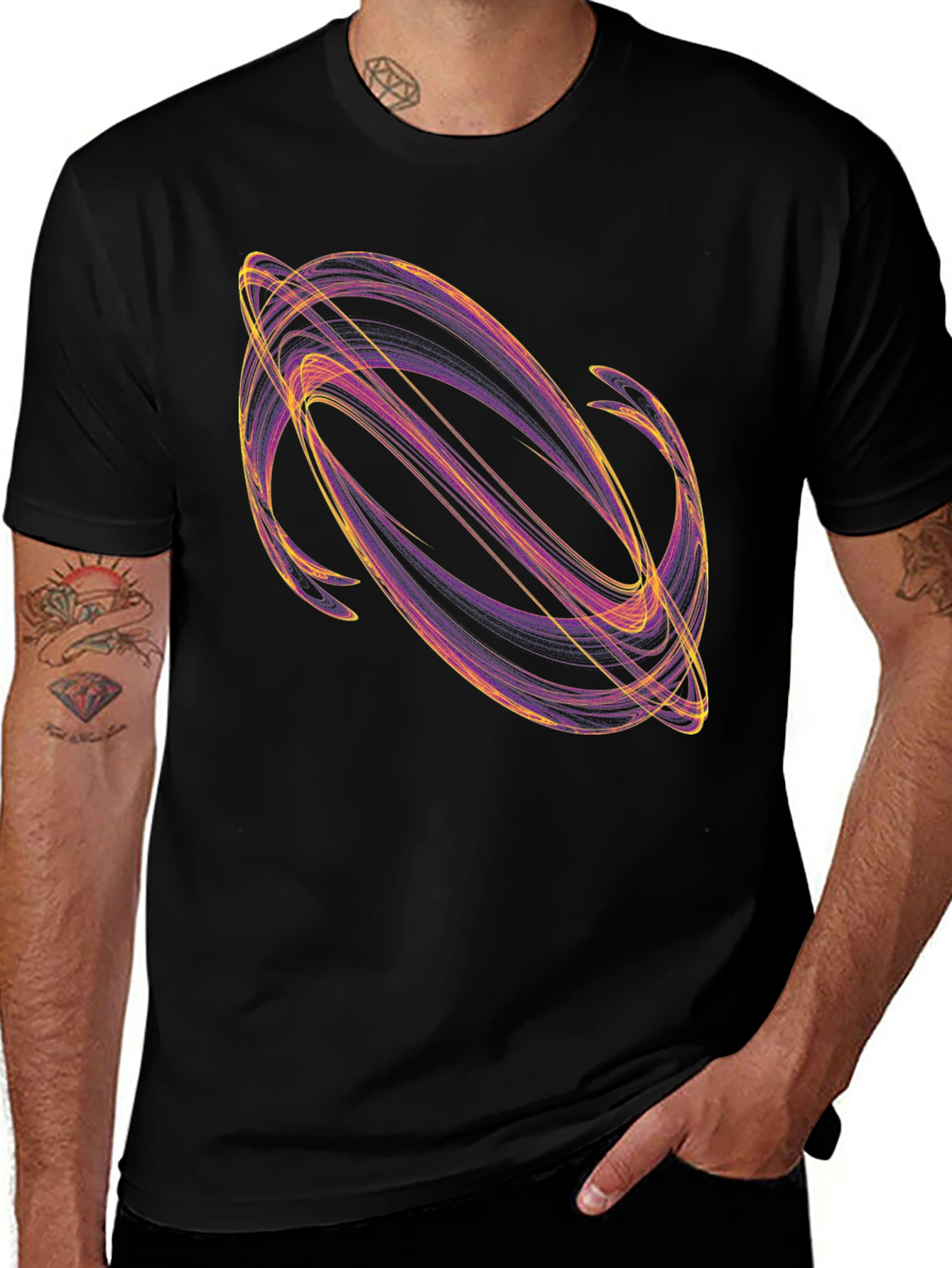 Abstract Swirl Graphic Black T-Shirt