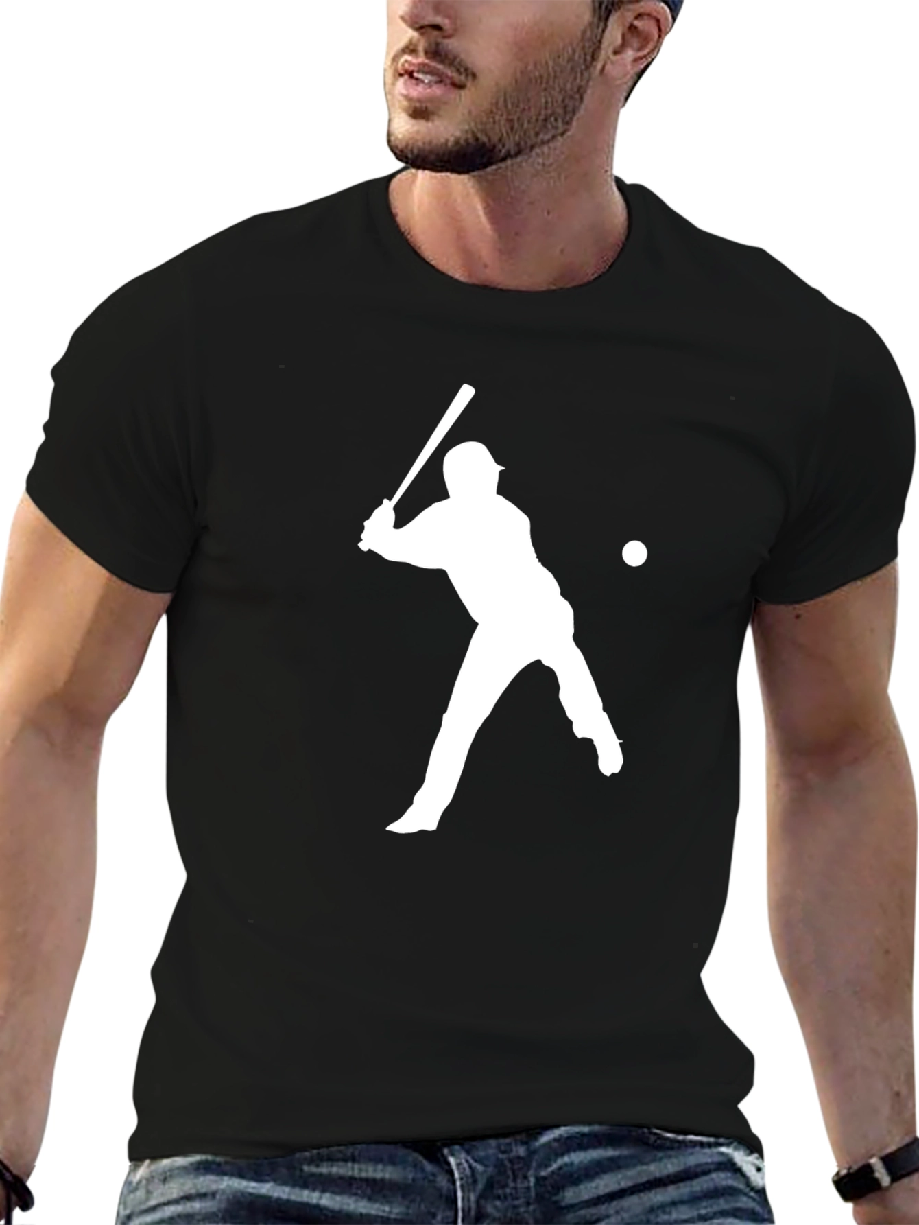 Baseball Silhouette T-Shirt - Black Cotton Tee