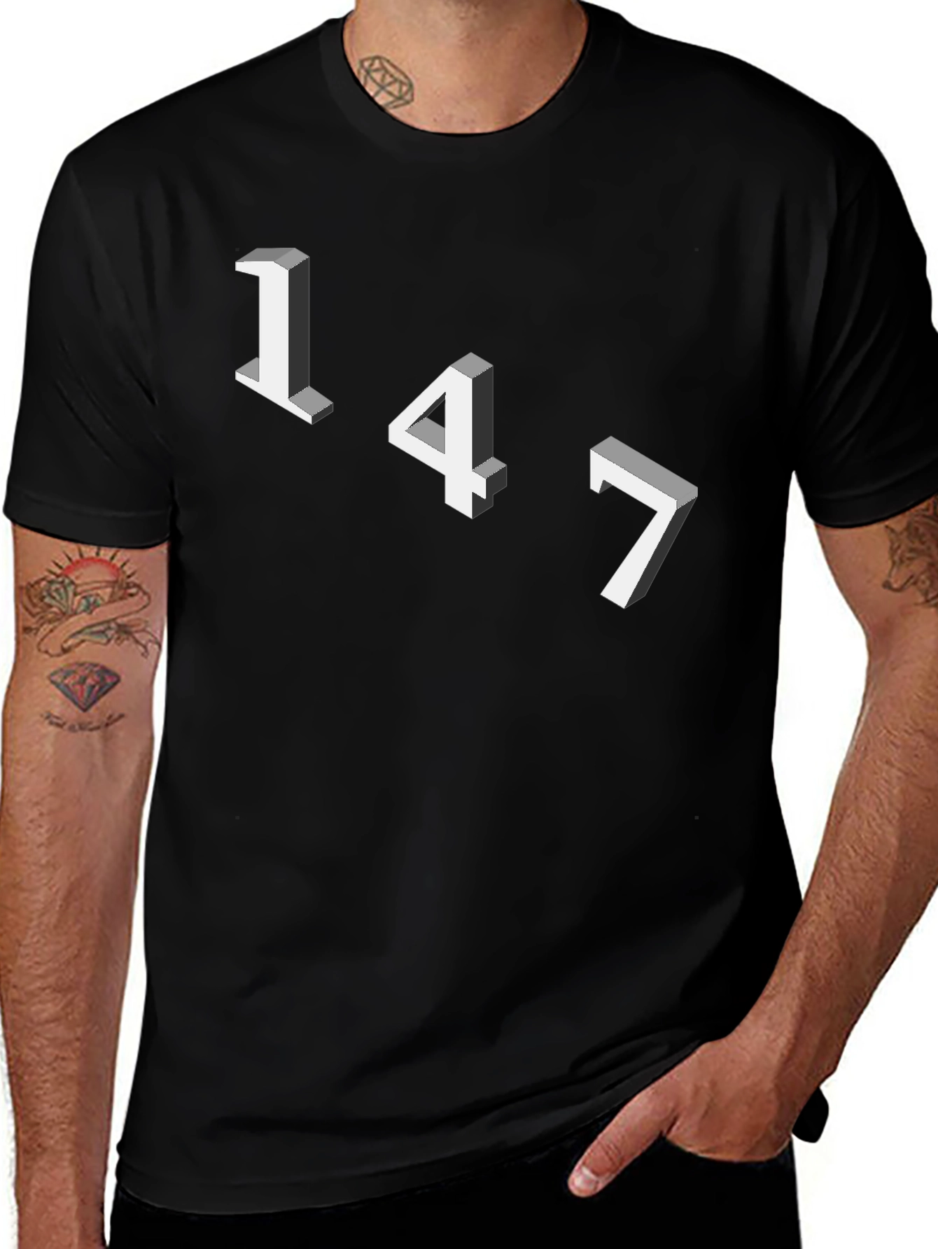 Geometric Number Tee - 147 Graphic Black T-Shirt