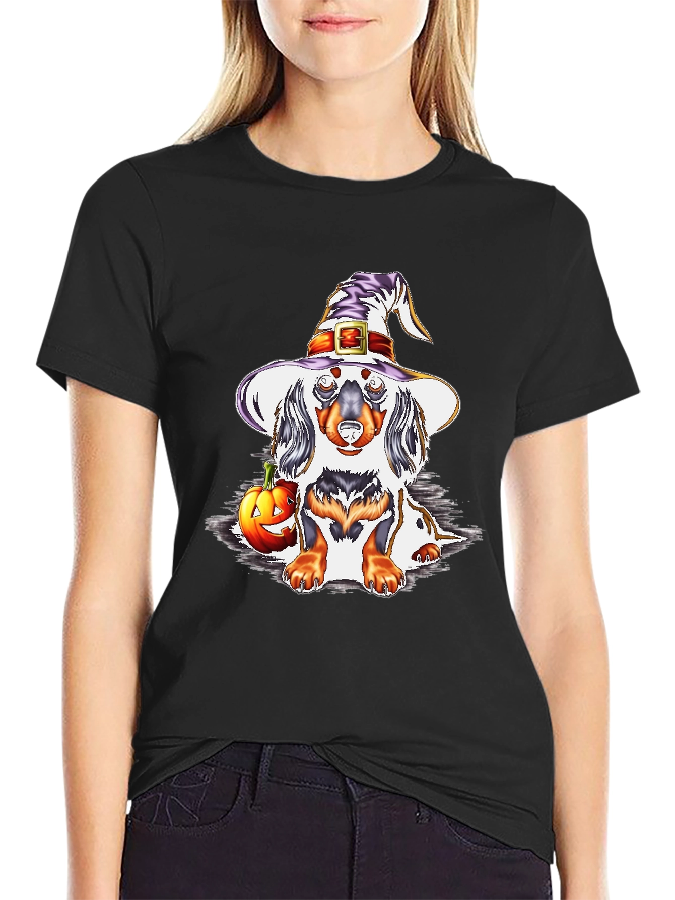Halloween Dachshund Witch T-Shirt