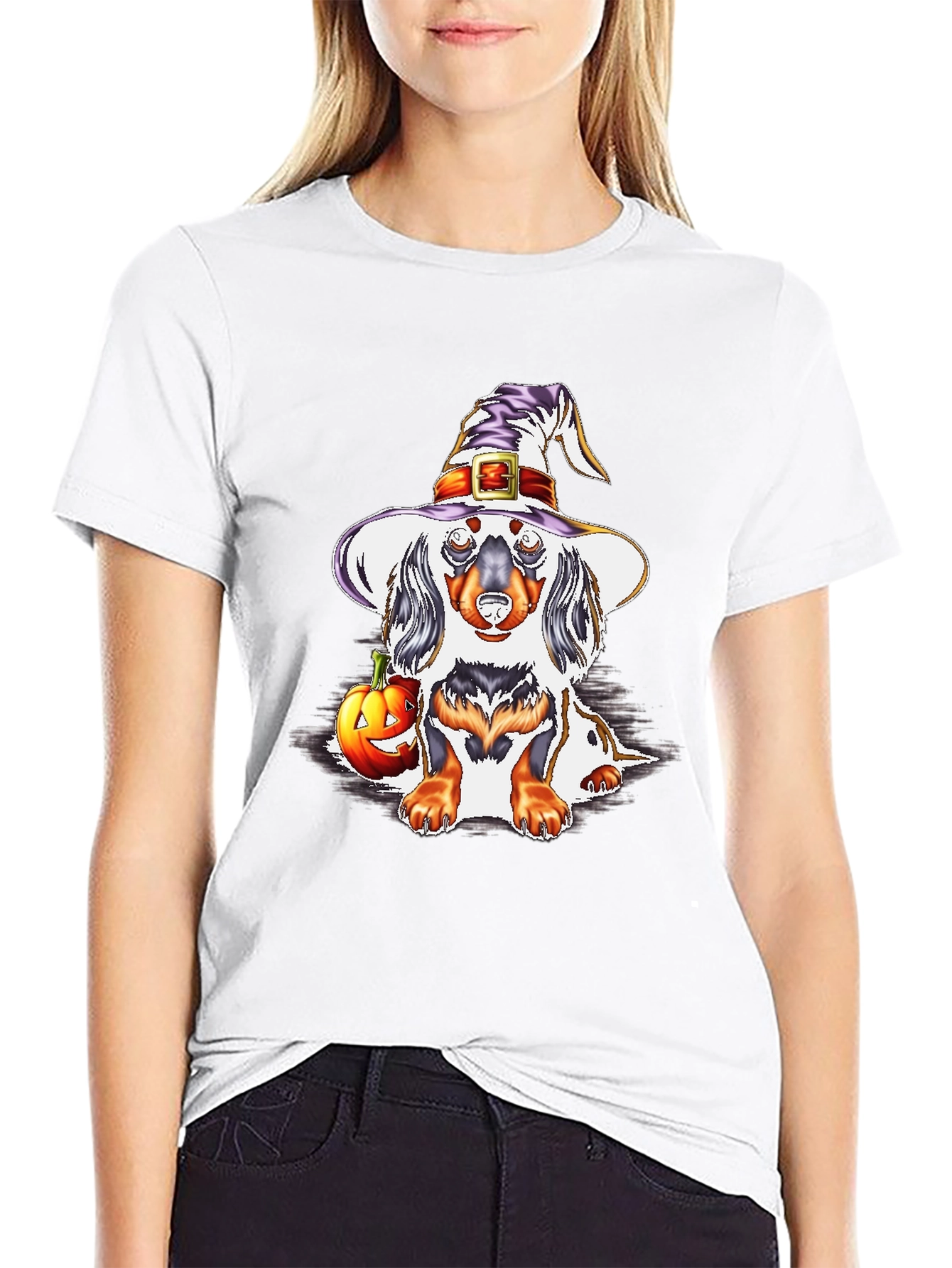 Halloween Dachshund Witch T-Shirt