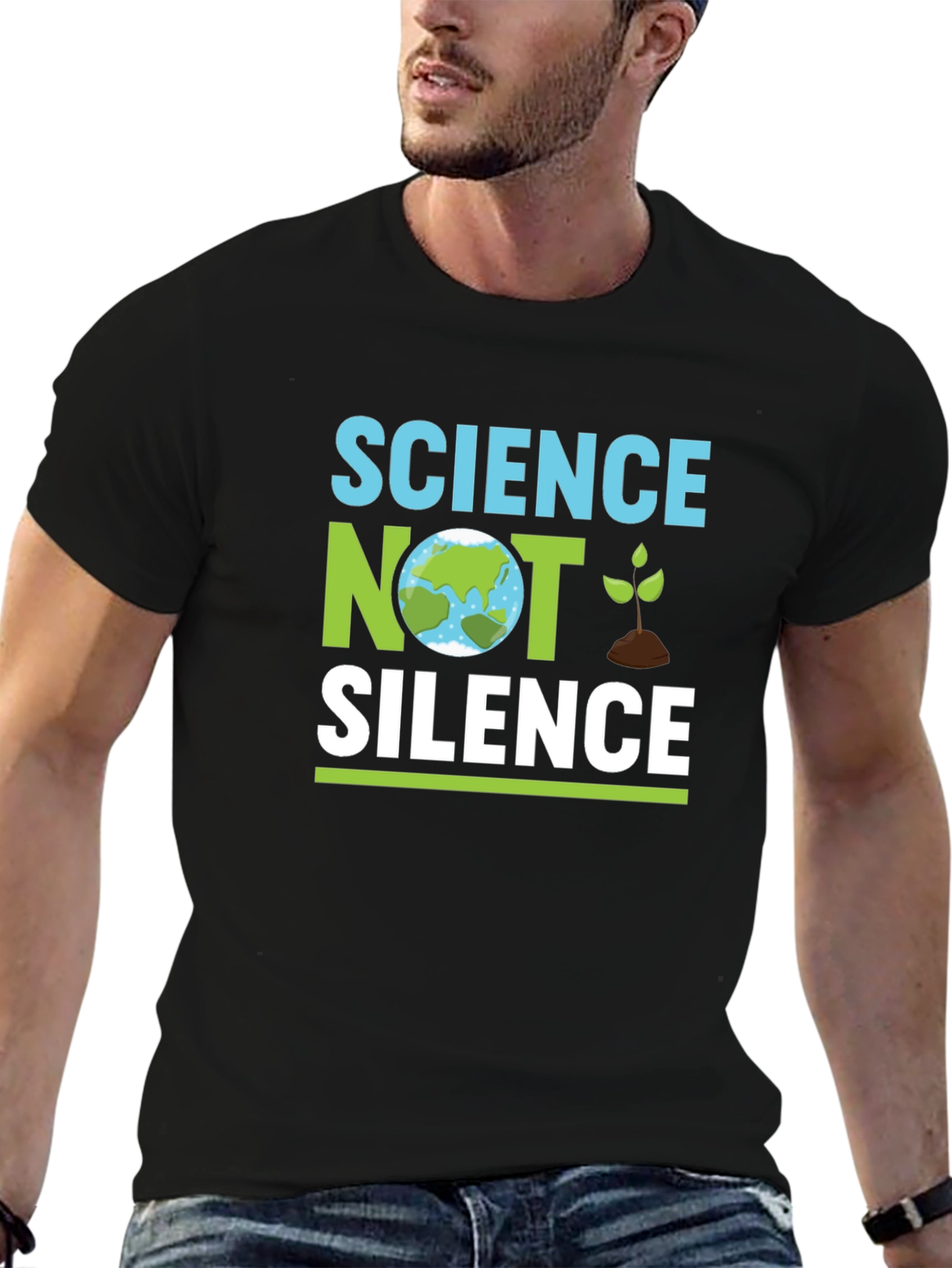 Science Not Silence Black T-Shirt Earth Graphic Tee