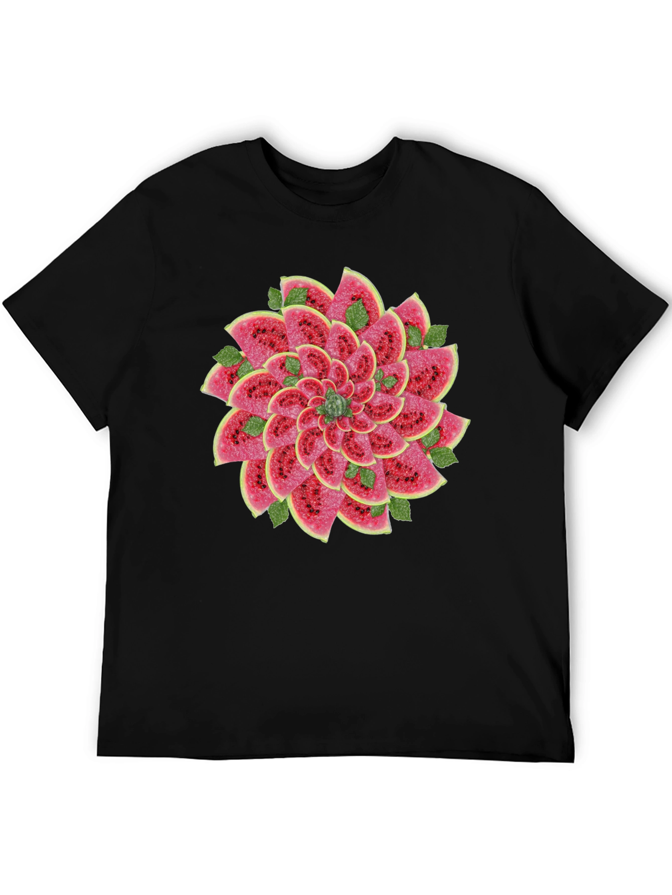 Watermelon Slice Flower Graphic Black T-Shirt