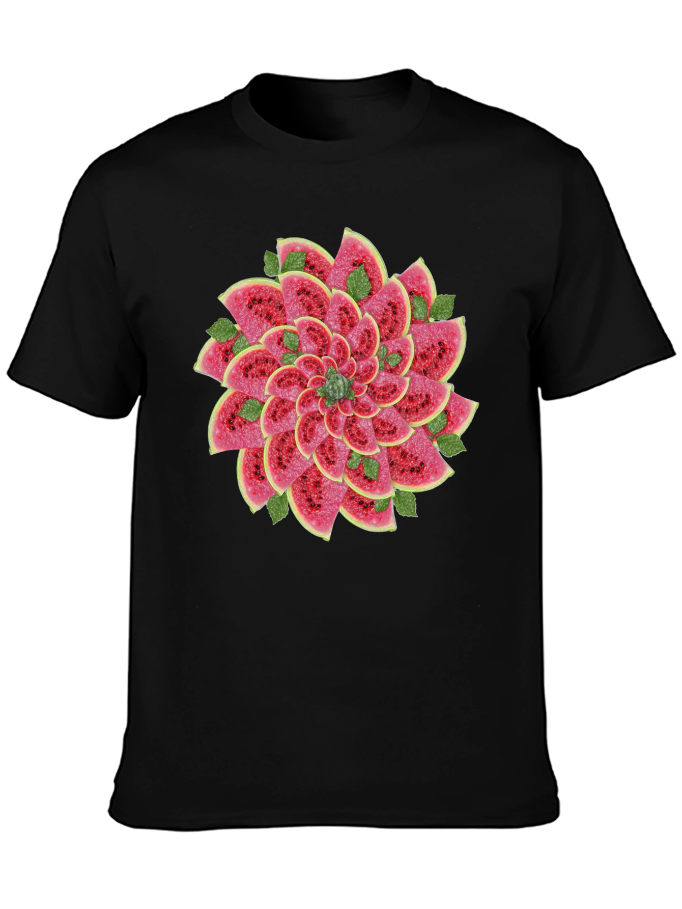 Watermelon Slice Flower Graphic Black T-Shirt