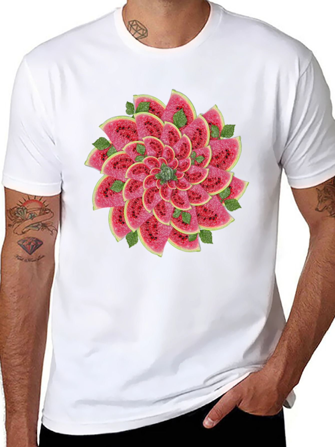 Watermelon Slice Flower Graphic Black T-Shirt
