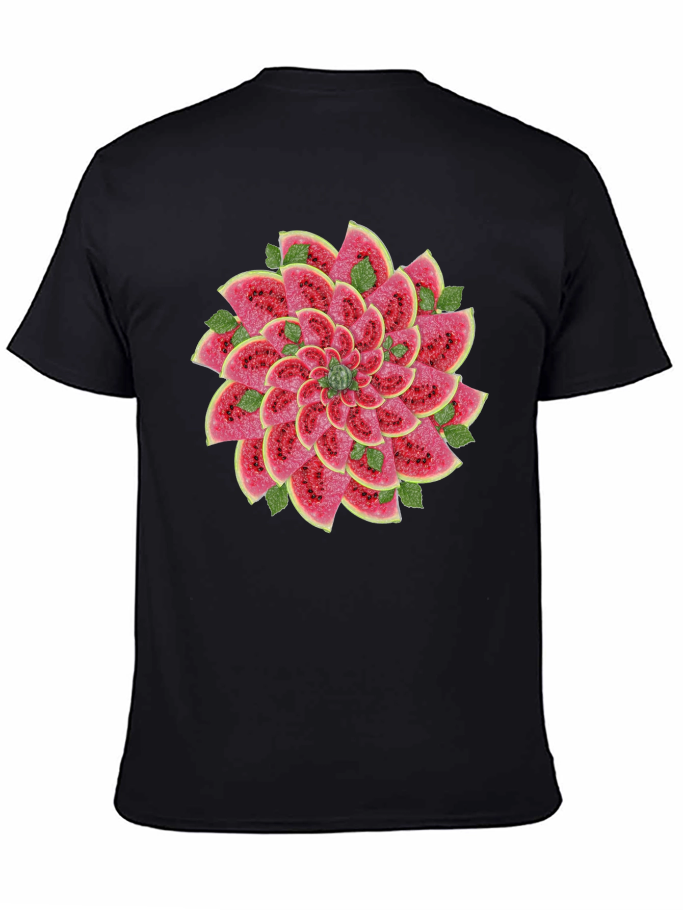 Watermelon Slice Flower Graphic Black T-Shirt