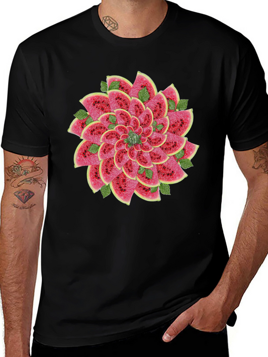 Watermelon Slice Flower Graphic Black T-Shirt