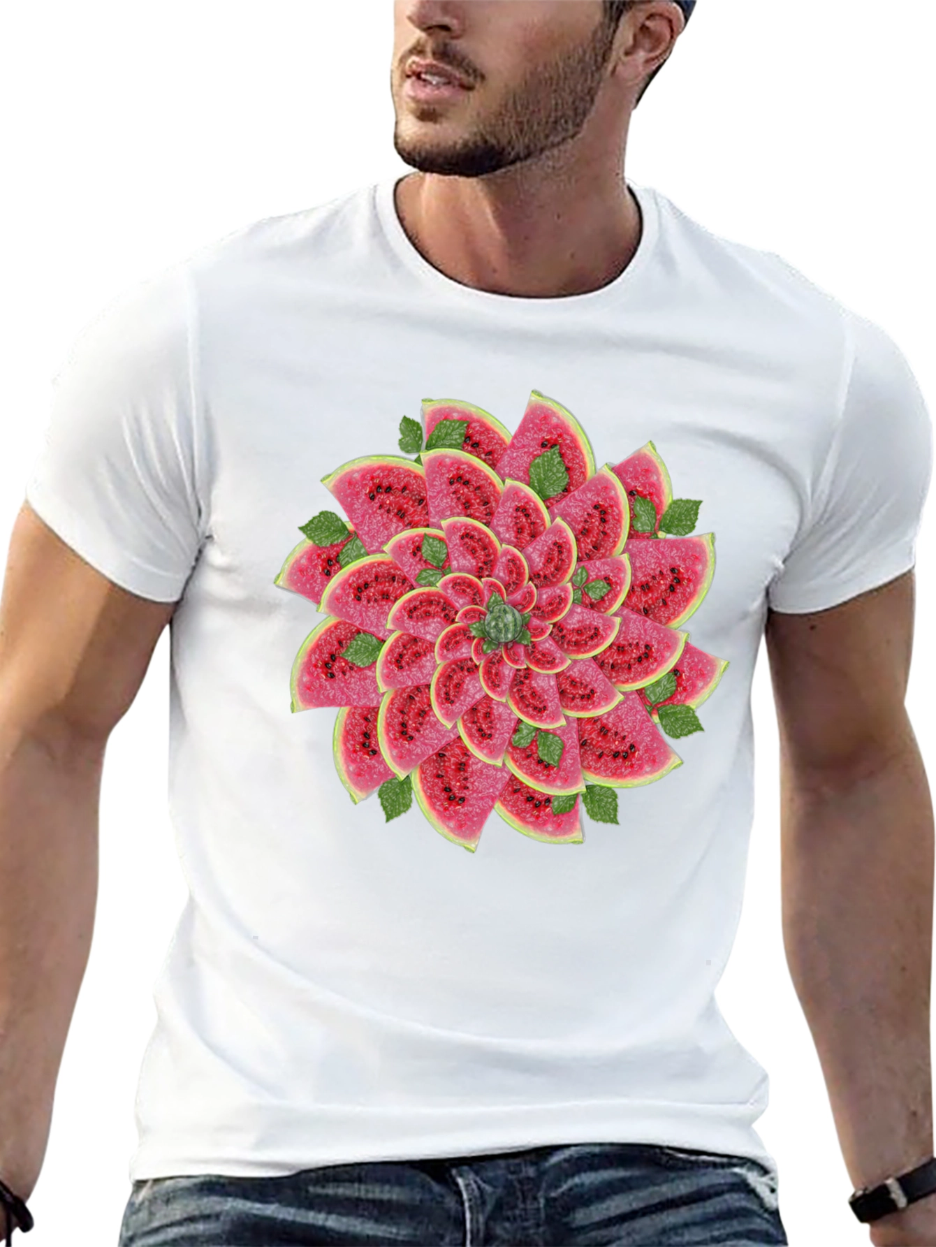 Watermelon Slice Flower Graphic Black T-Shirt