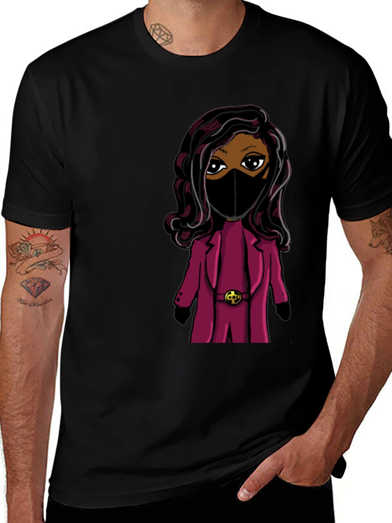 Stylish Cartoon Graphic T-Shirt - Black