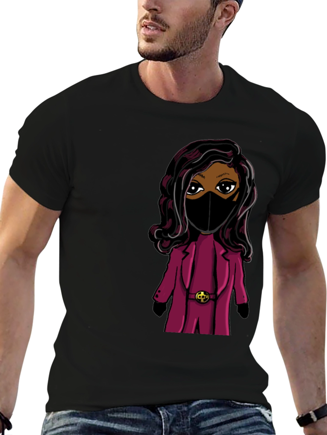 Stylish Cartoon Graphic T-Shirt - Black