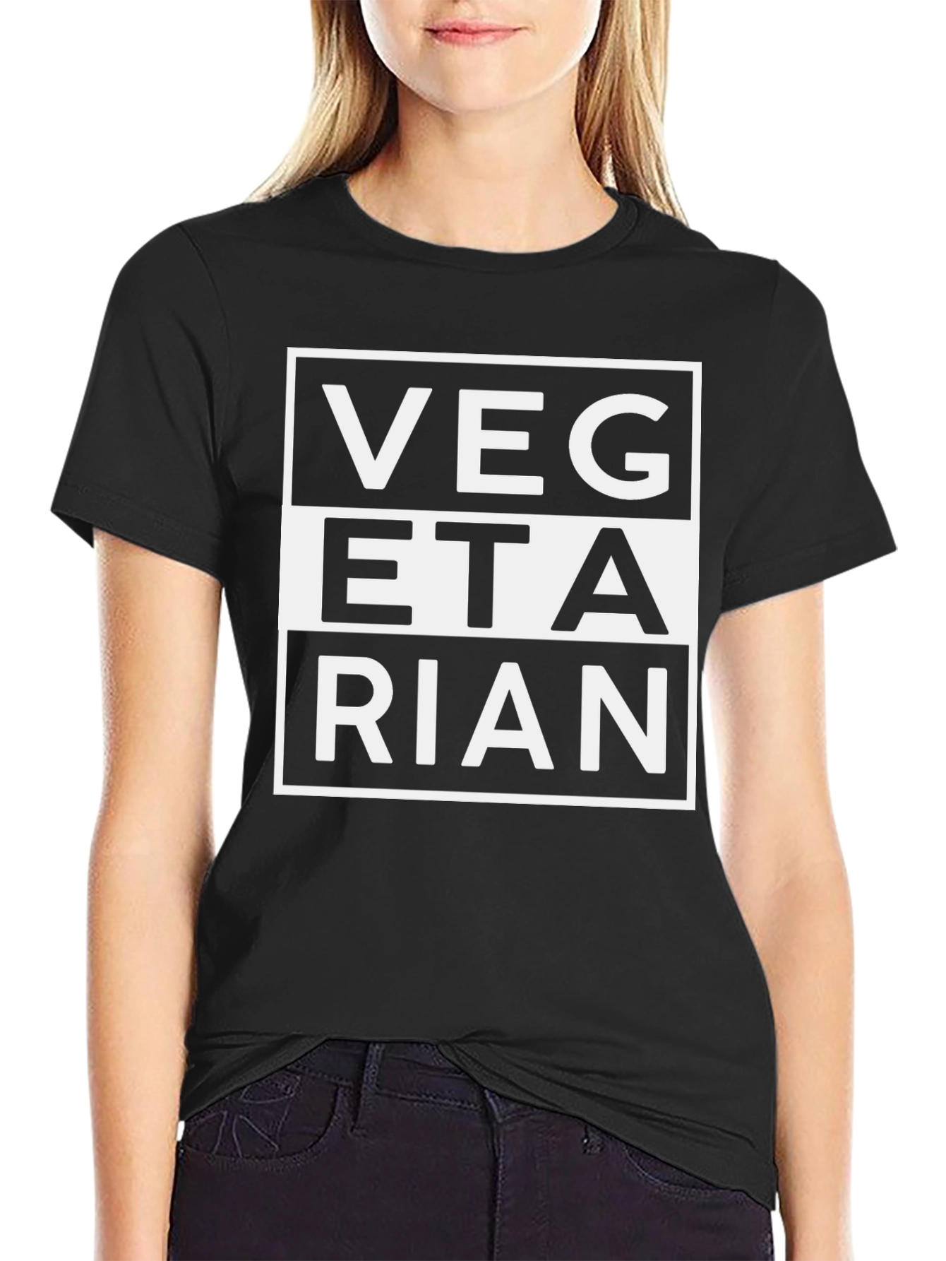 Vegetarian Graphic Print Black T-Shirt