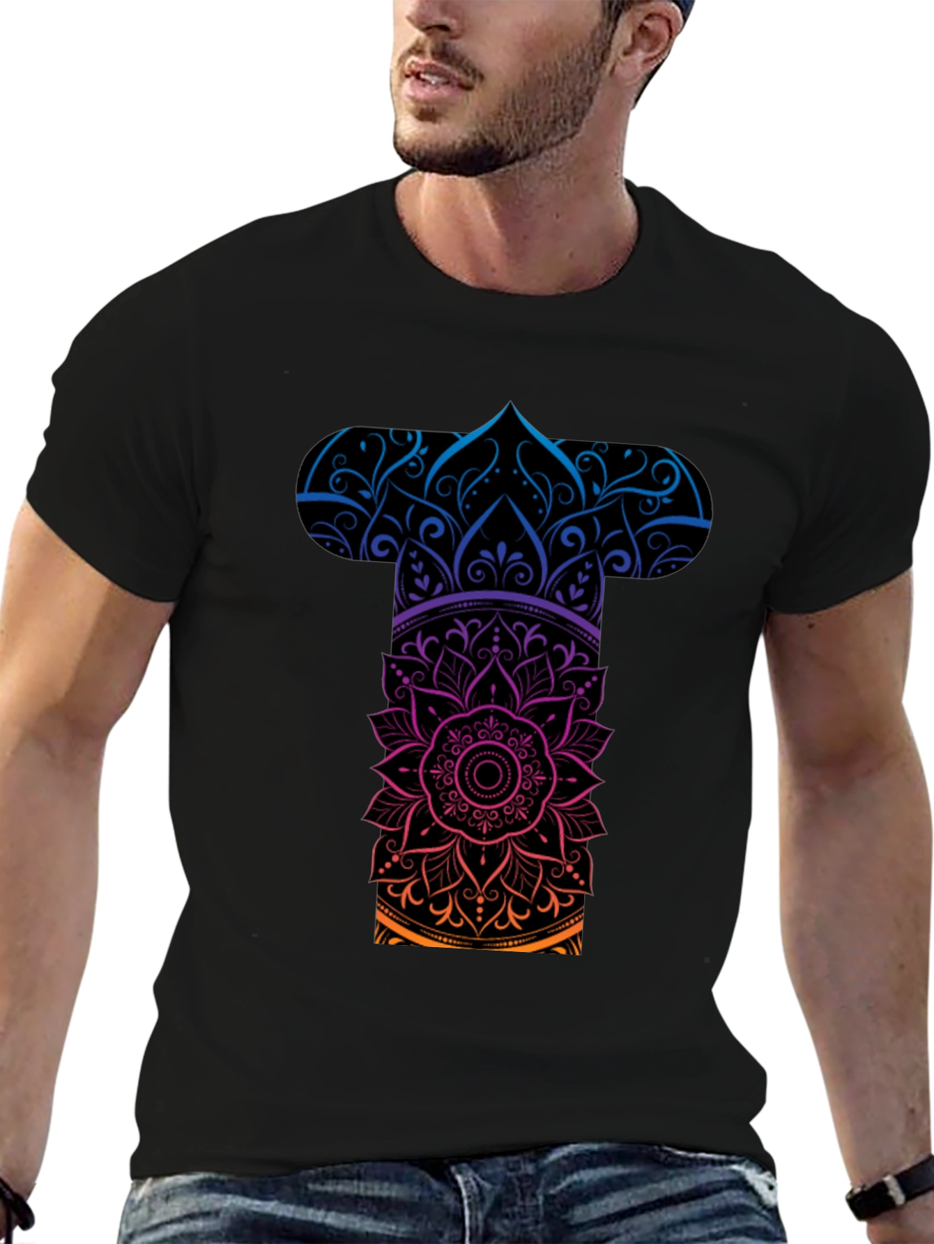 Mens Mandala Graphic Tee - Gradient Black T-Shirt