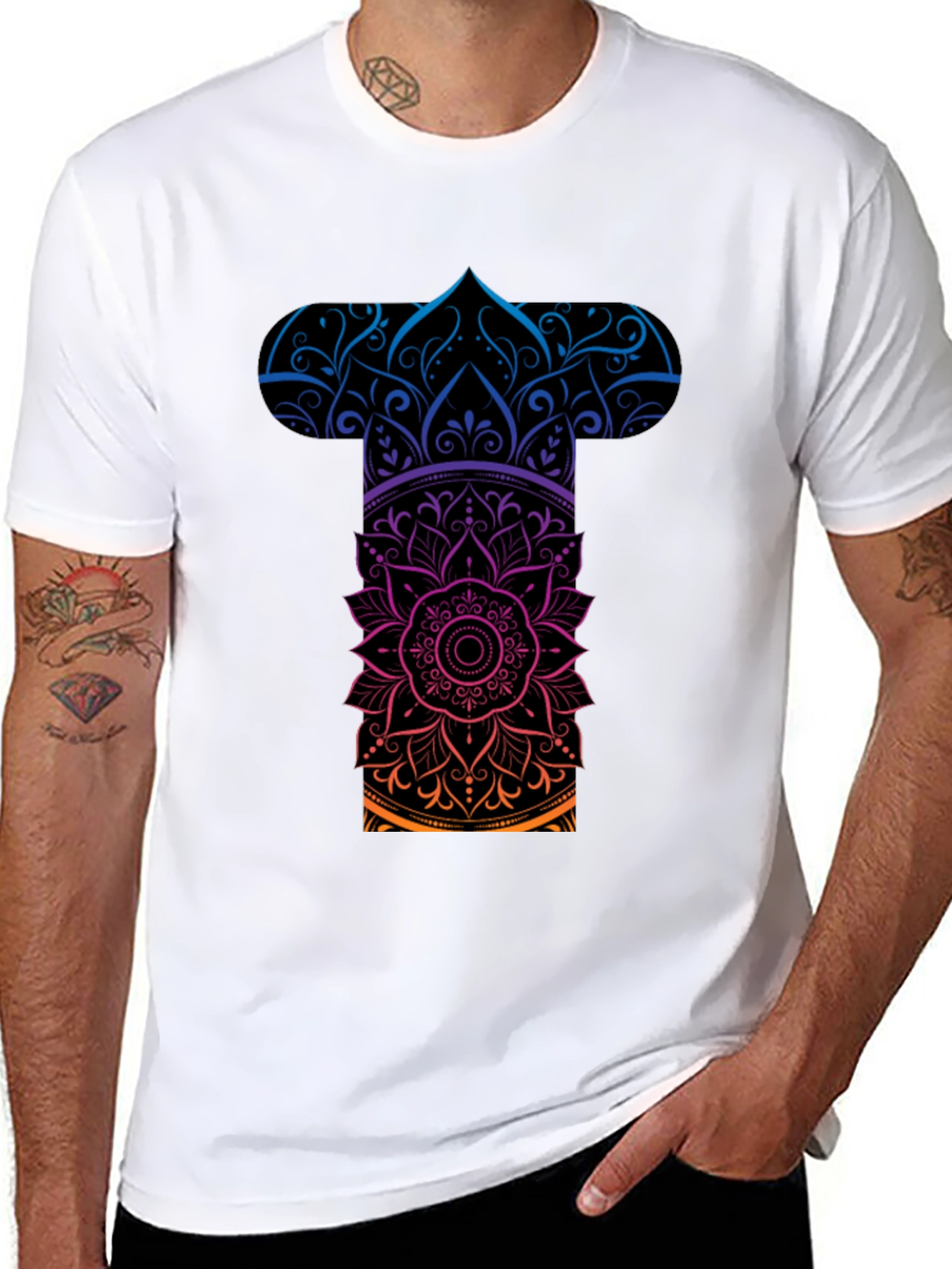 Mens Mandala Graphic Tee - Gradient Black T-Shirt