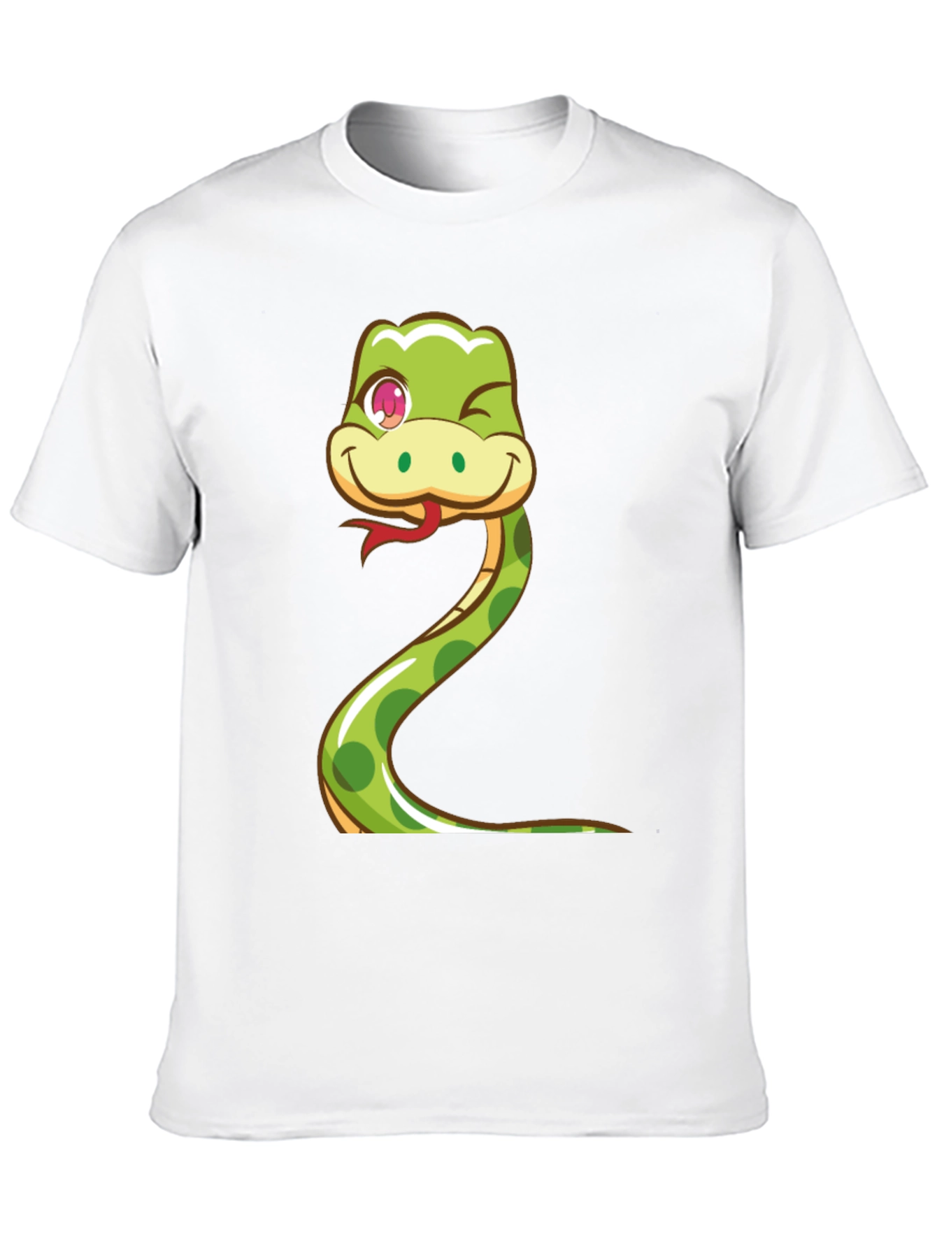 Cute Snake Cartoon Graphic Tee - Black Cotton T-Shirt