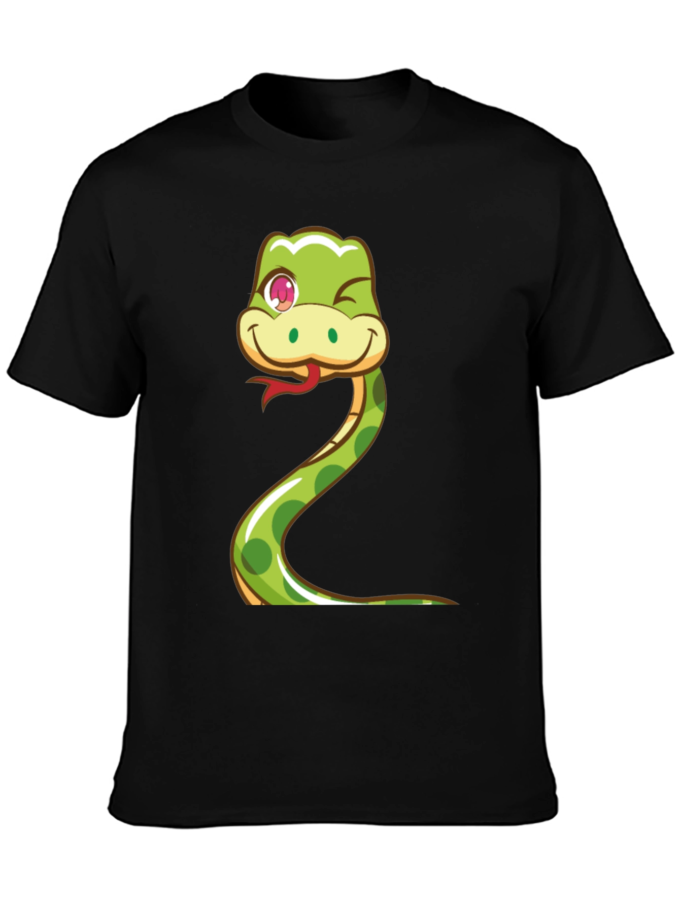 Cute Snake Cartoon Graphic Tee - Black Cotton T-Shirt