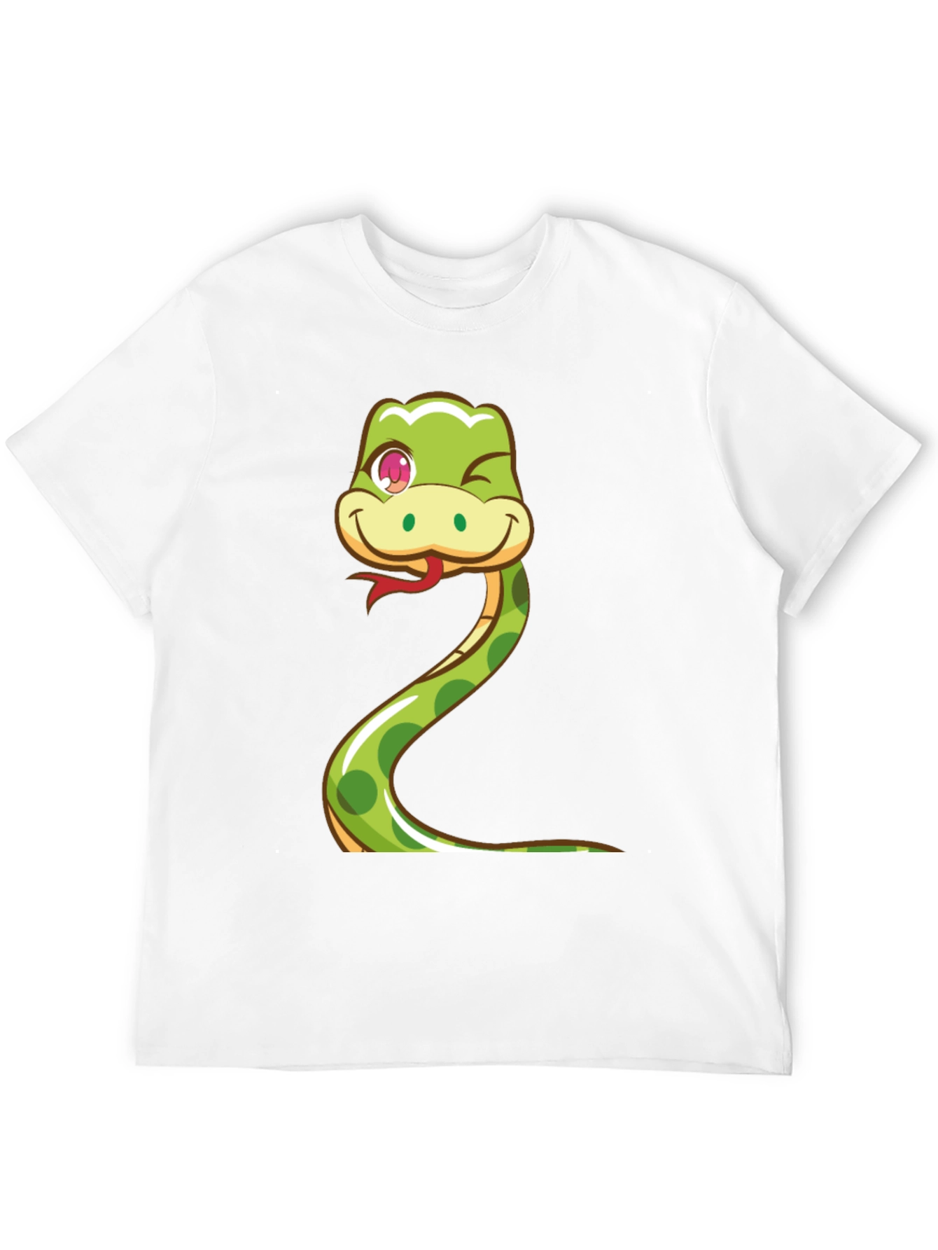 Cute Snake Cartoon Graphic Tee - Black Cotton T-Shirt