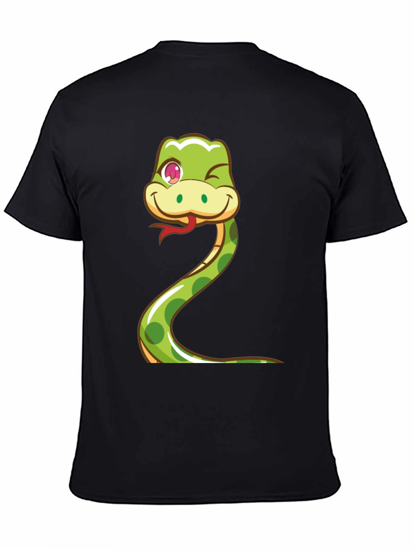 Cute Snake Cartoon Graphic Tee - Black Cotton T-Shirt