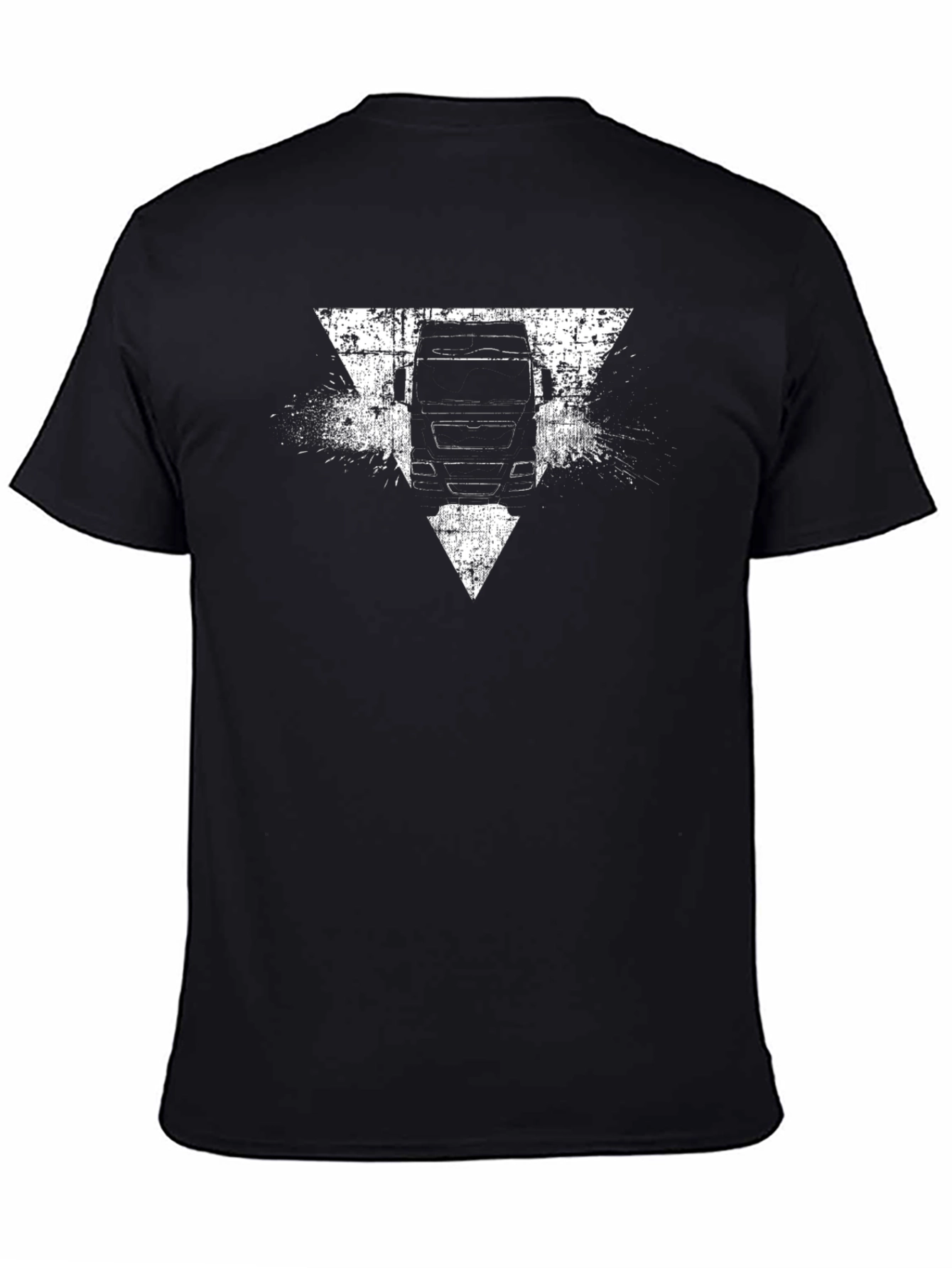 Truck Triangle Grunge Graphic Tee - Black Cotton T-Shirt