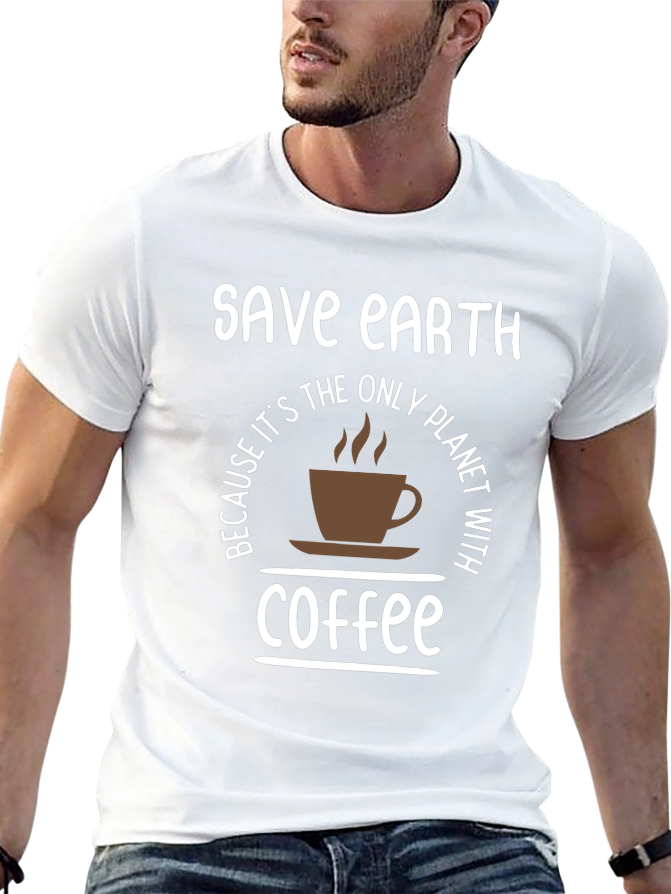 Save Earth Coffee T-Shirt - Planet with Coffee Tee