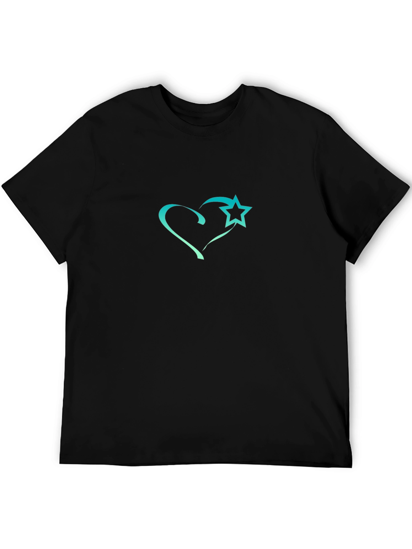 Black T-Shirt with Heart and Star Design