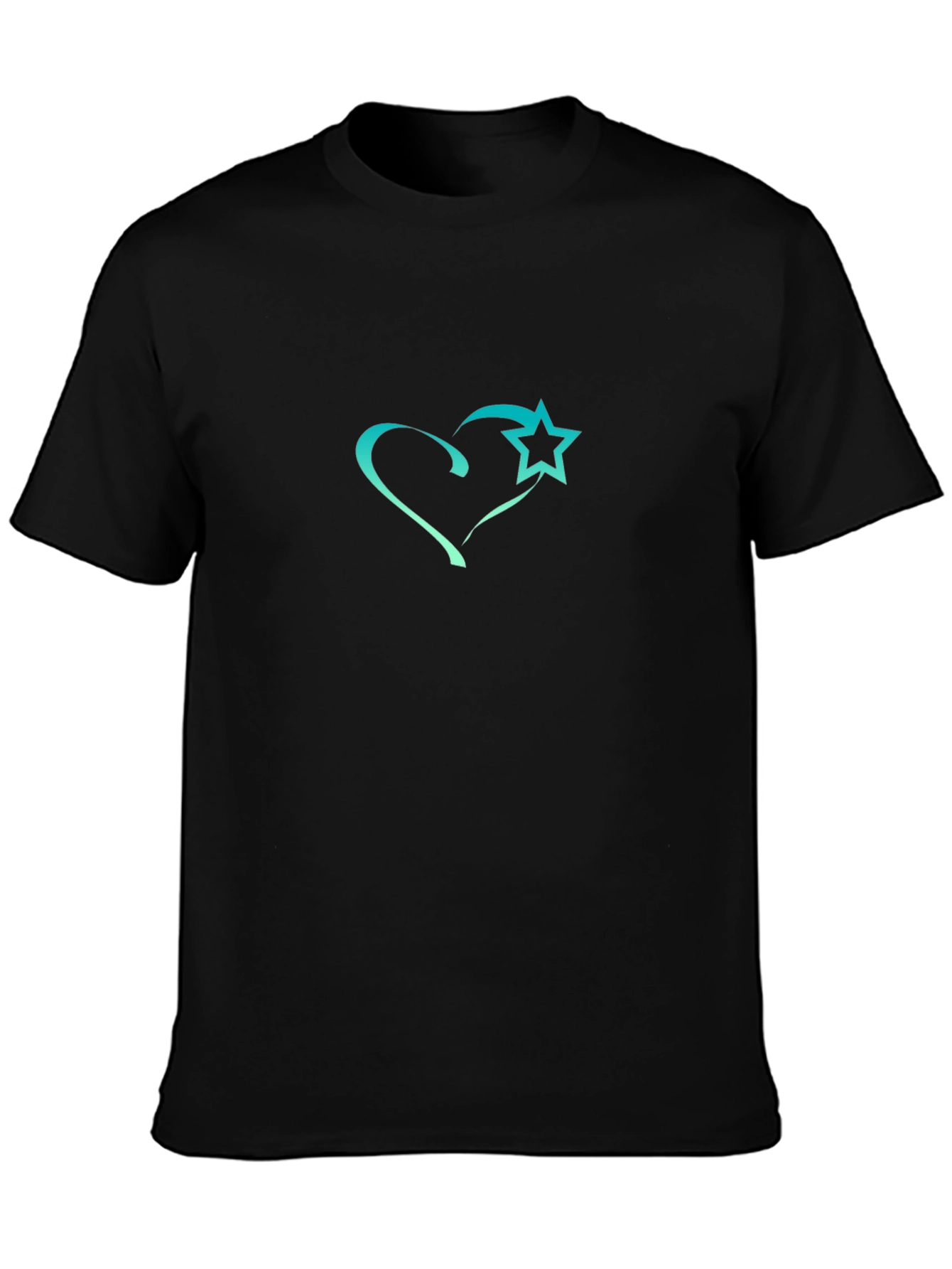 Black T-Shirt with Heart and Star Design