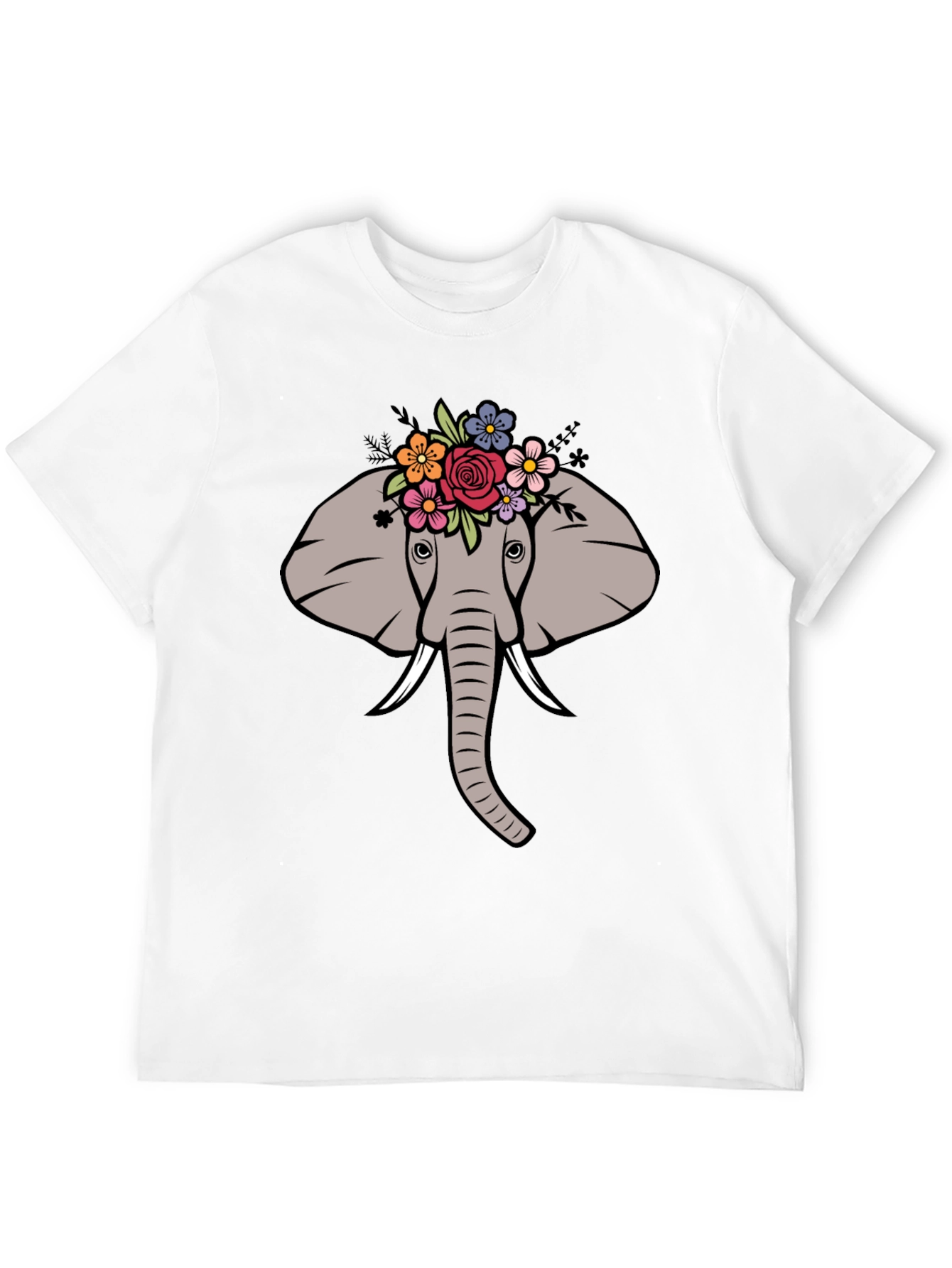 Floral Elephant Graphic Tee - Mens Black T-Shirt