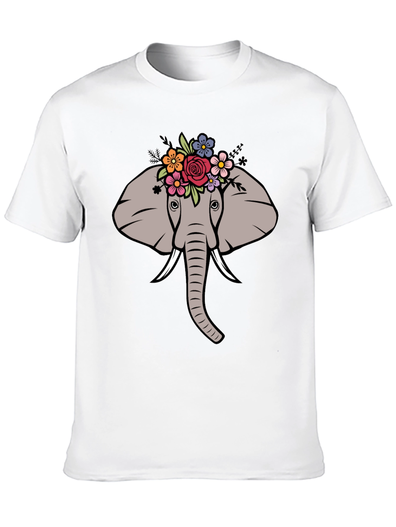 Floral Elephant Graphic Tee - Mens Black T-Shirt