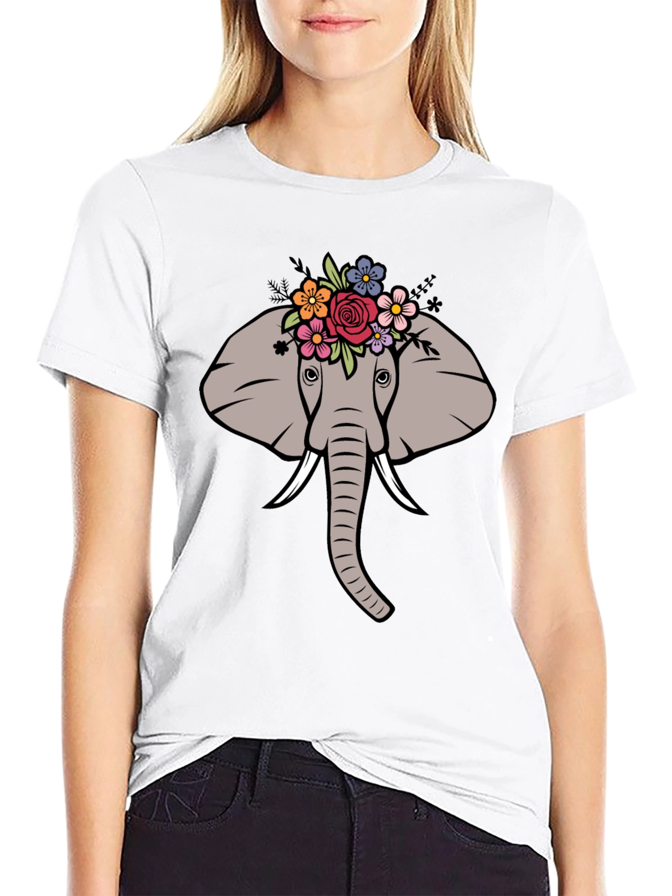 Floral Elephant Graphic Tee - Mens Black T-Shirt