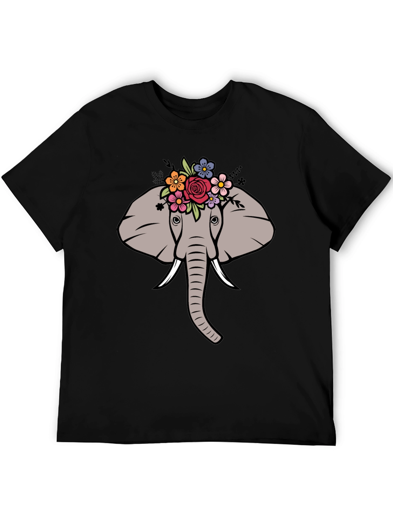 Floral Elephant Graphic Tee - Mens Black T-Shirt