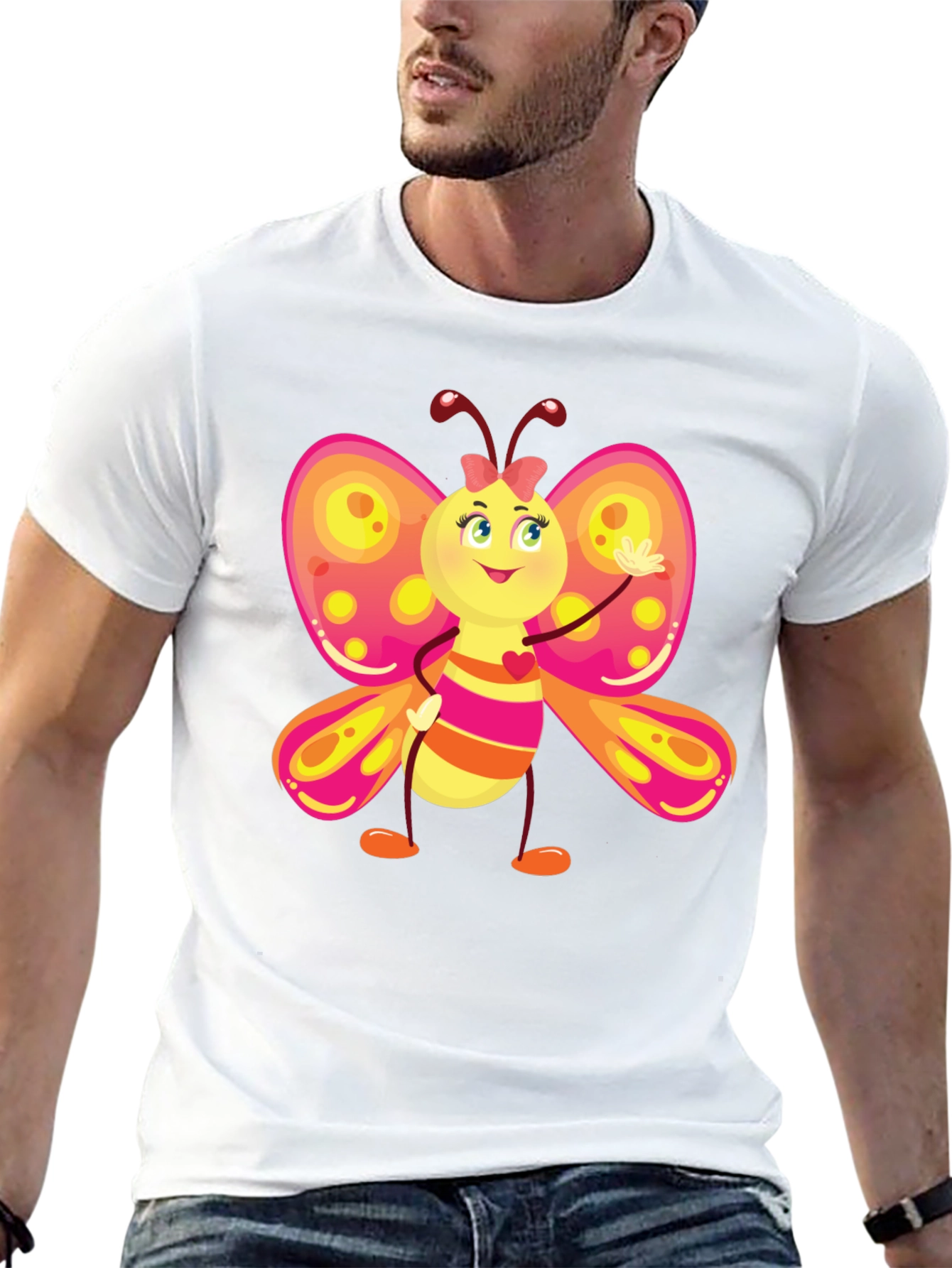 Cartoon Butterfly Graphic Black T-Shirt