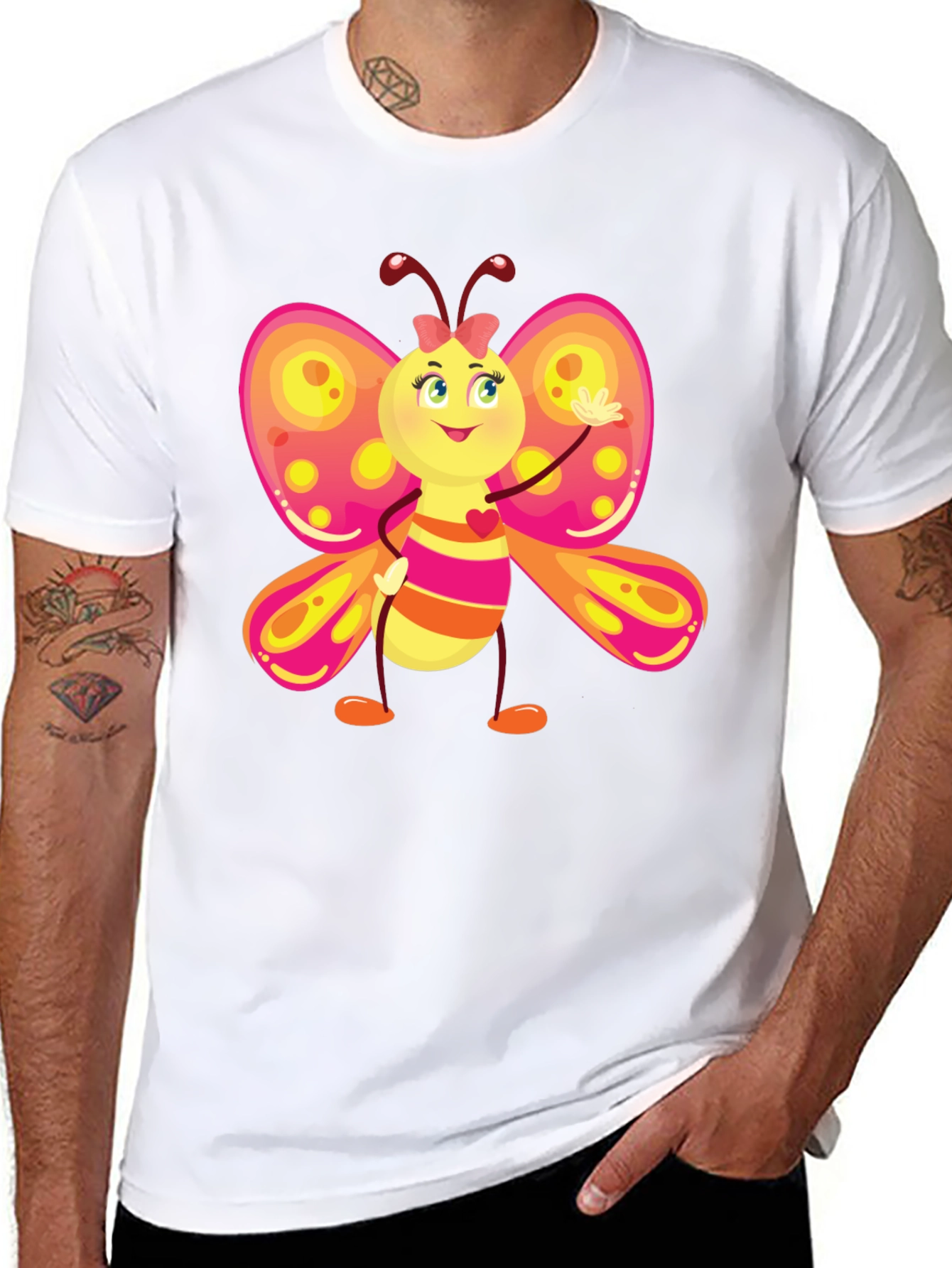 Cartoon Butterfly Graphic Black T-Shirt