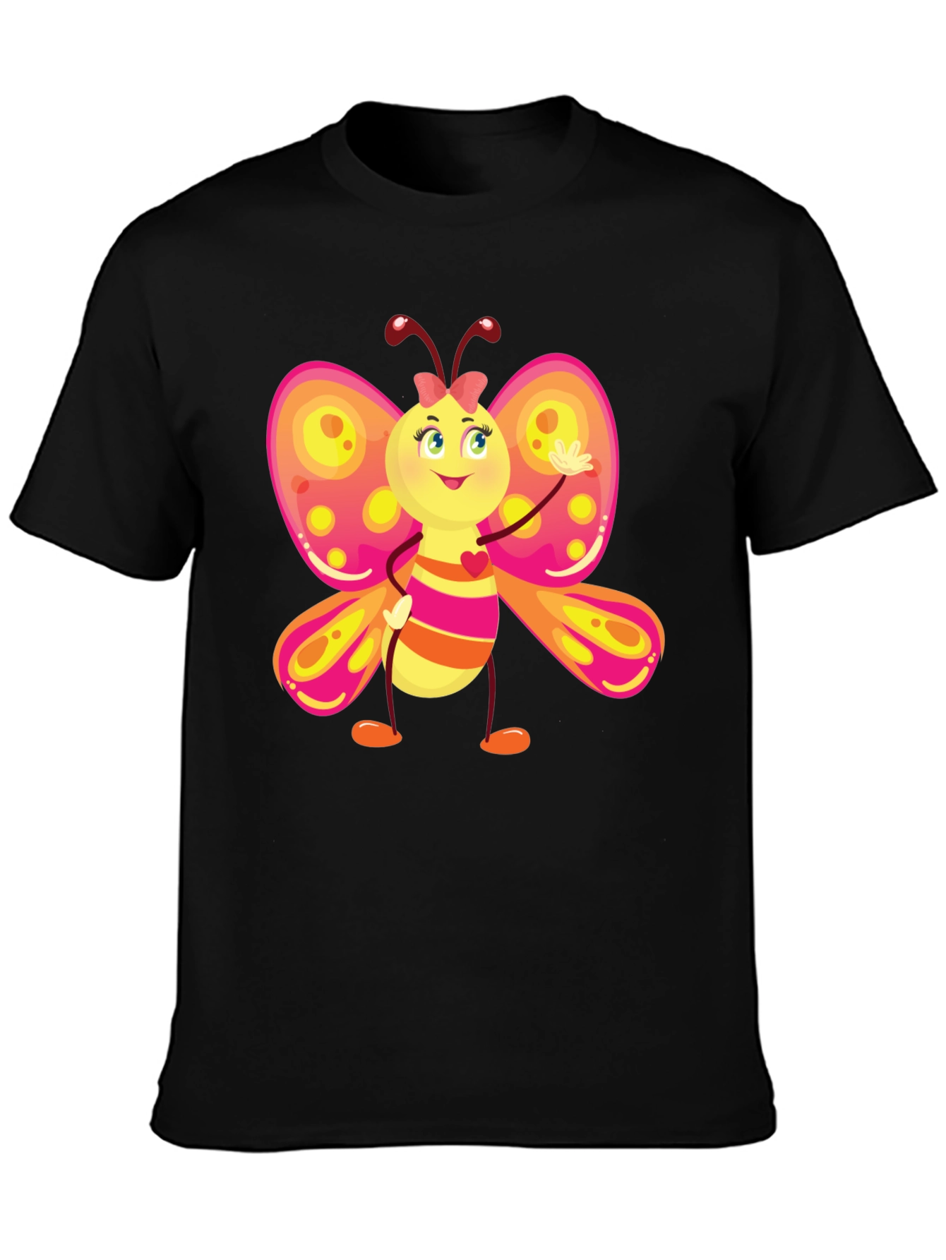 Cartoon Butterfly Graphic Black T-Shirt