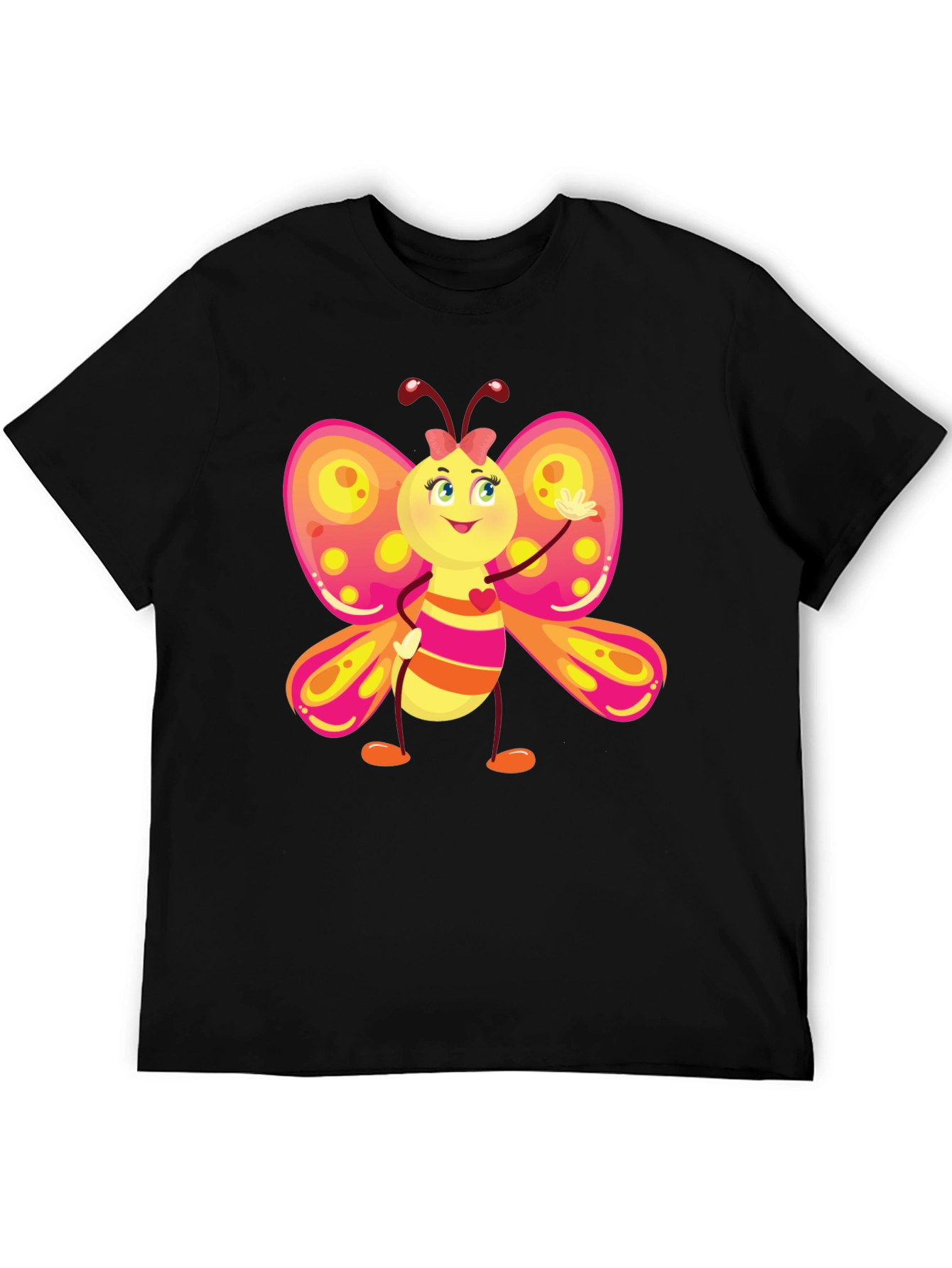 Cartoon Butterfly Graphic Black T-Shirt