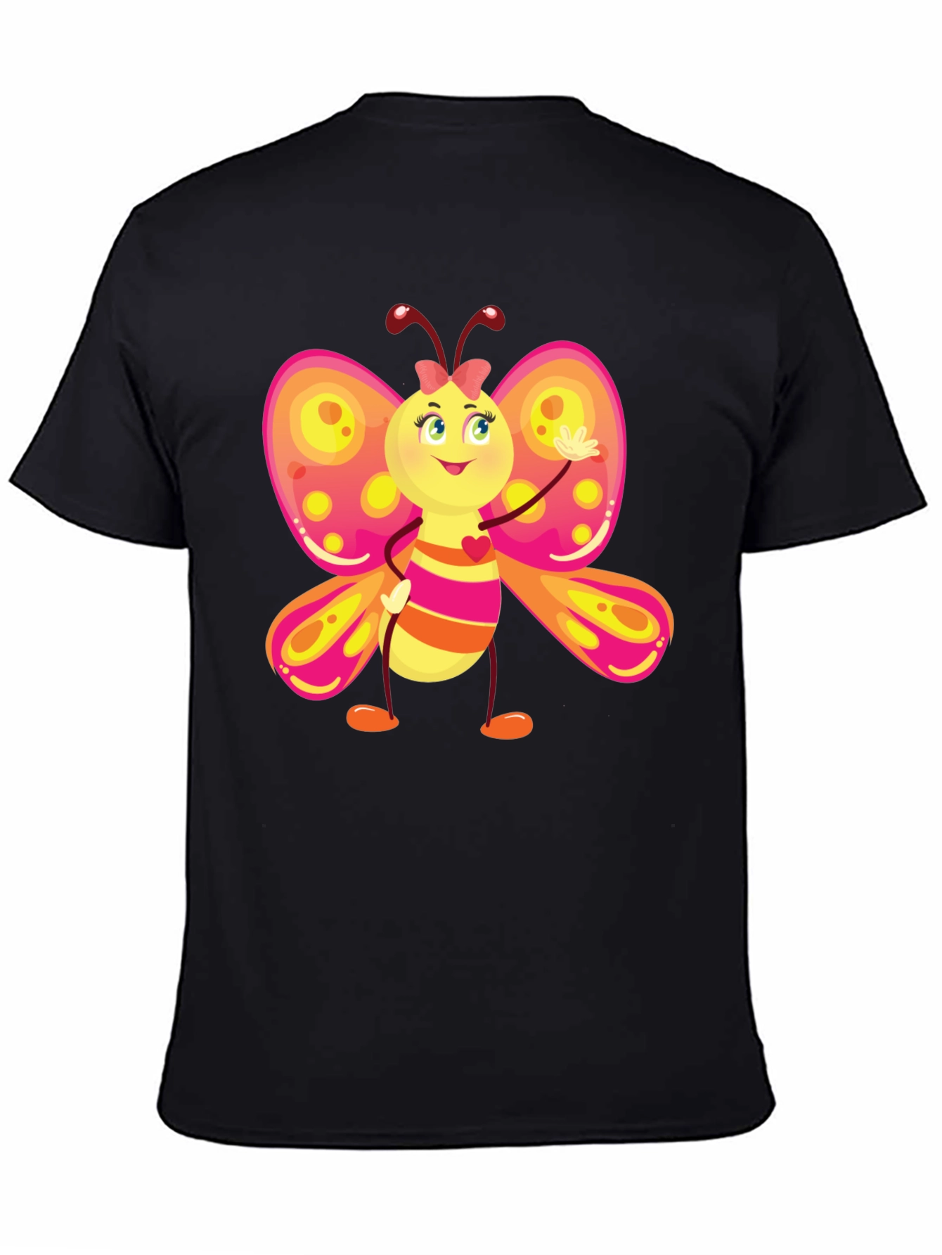Cartoon Butterfly Graphic Black T-Shirt