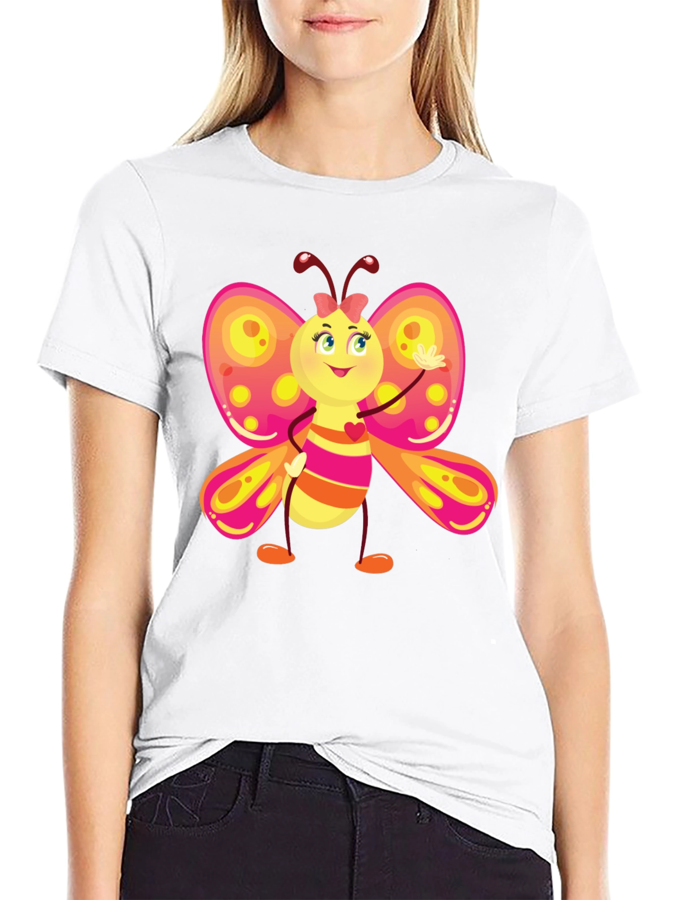 Cartoon Butterfly Graphic Black T-Shirt