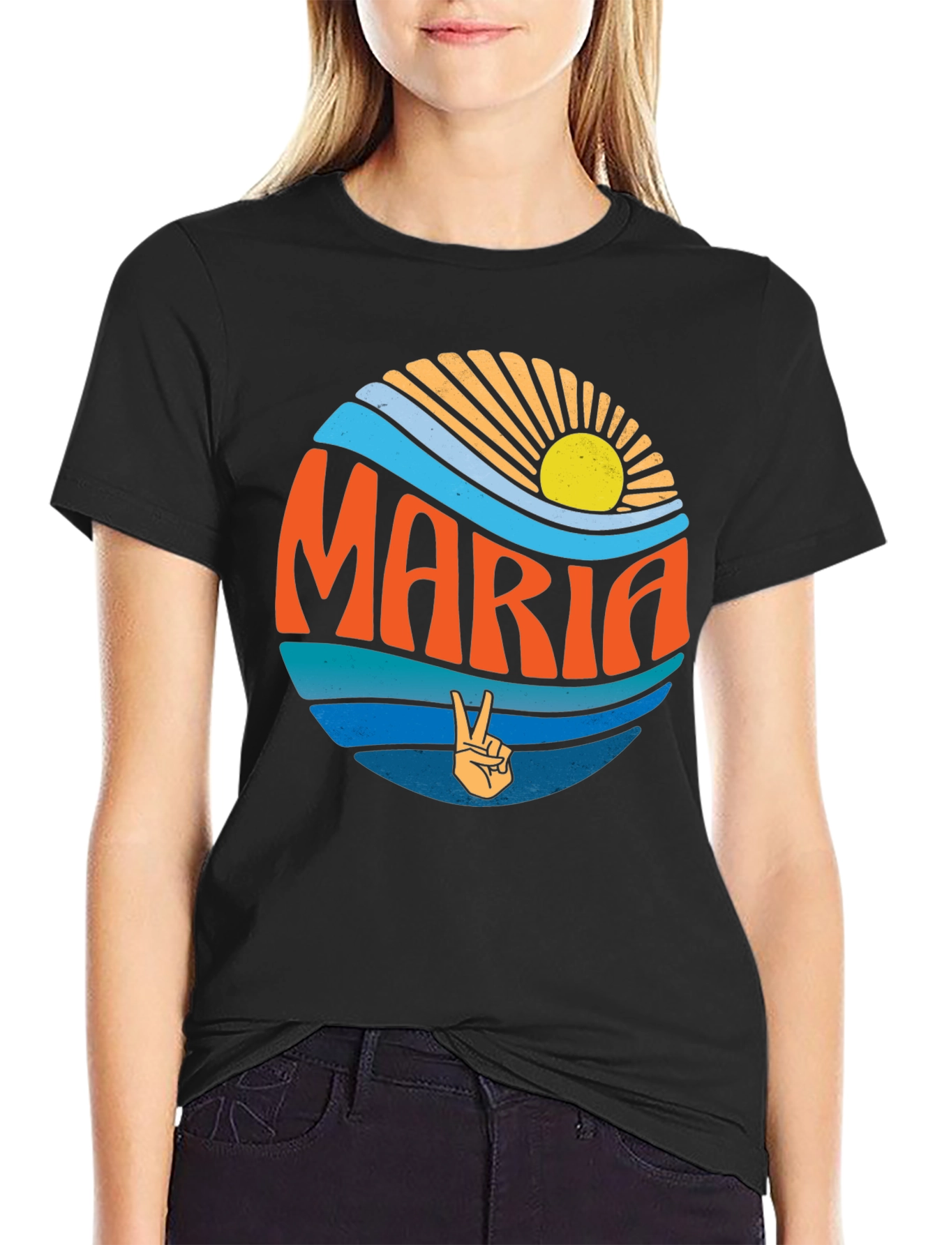 Maria Peace Sign Graphic T-Shirt - Retro Style