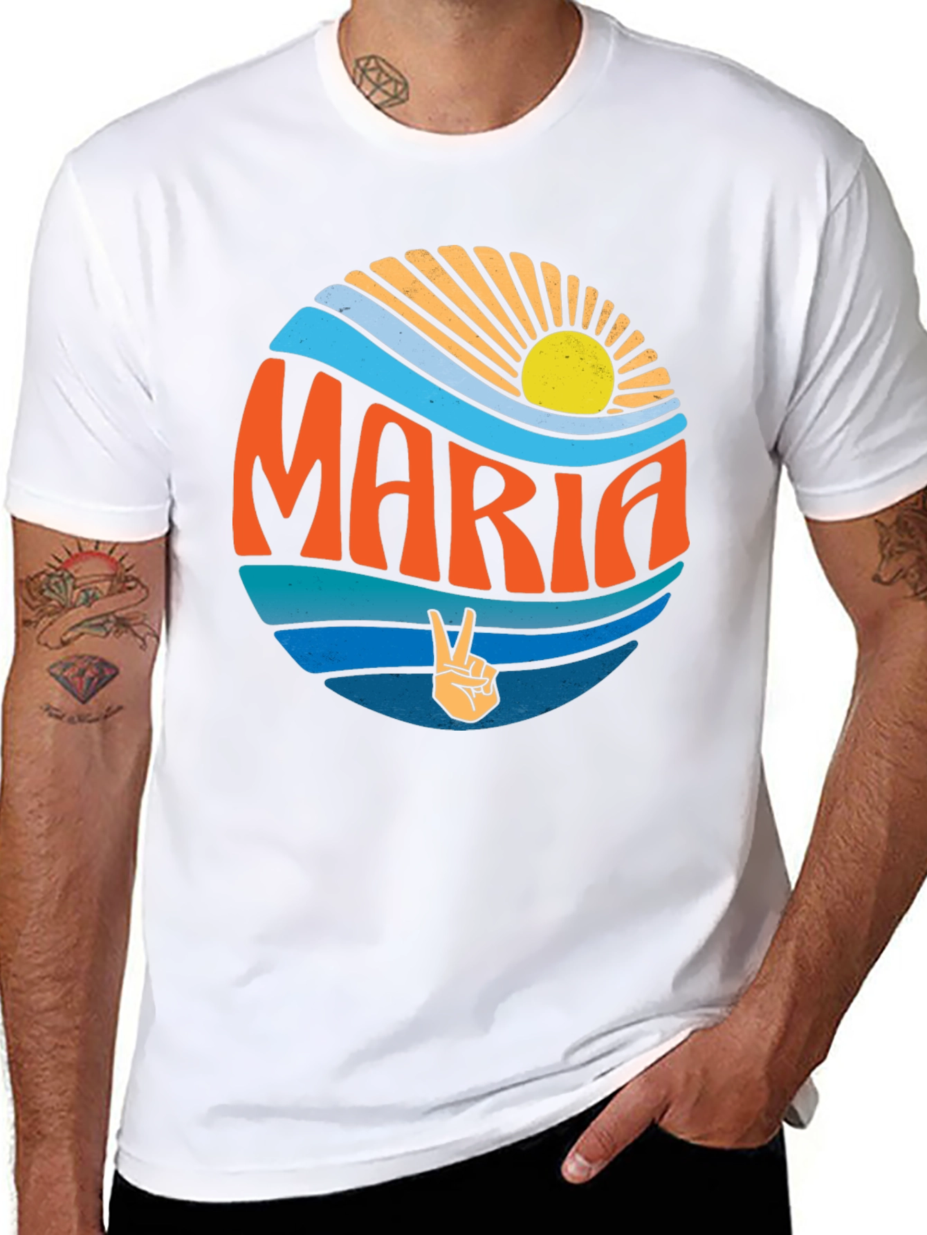 Maria Peace Sign Graphic T-Shirt - Retro Style