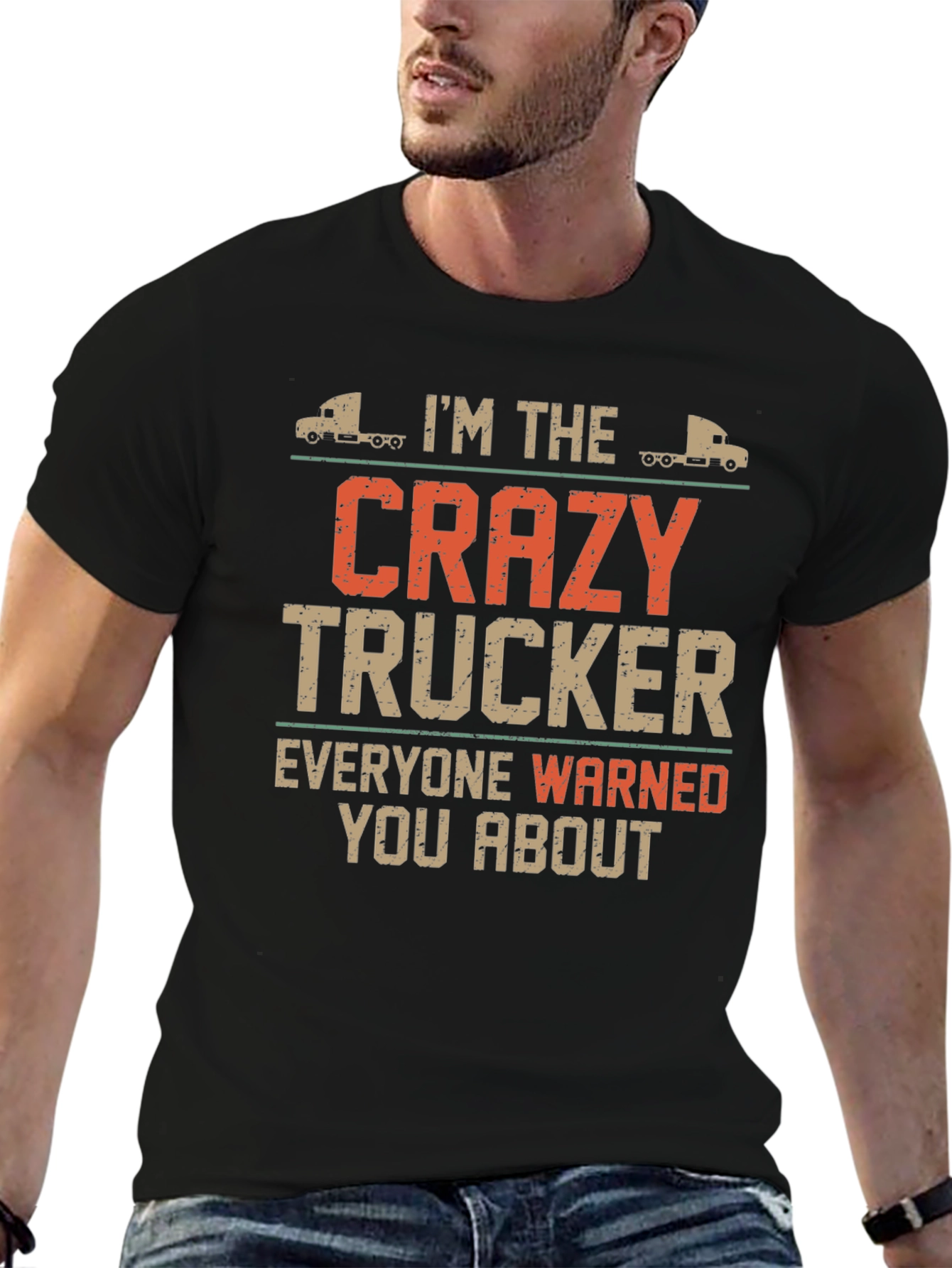 Crazy Trucker Graphic Tee - Black Cotton Blend