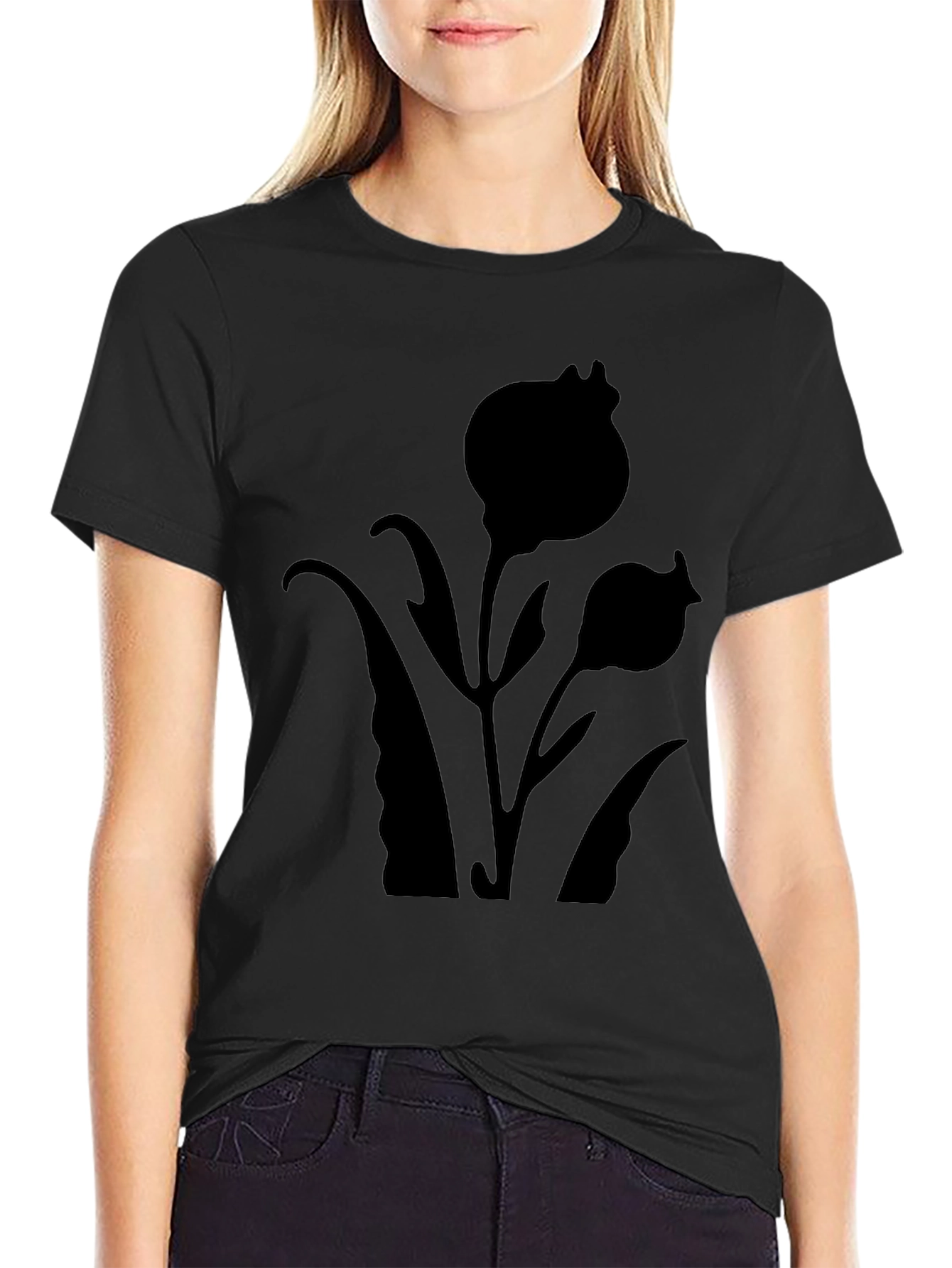 Black Floral Silhouette T-Shirt