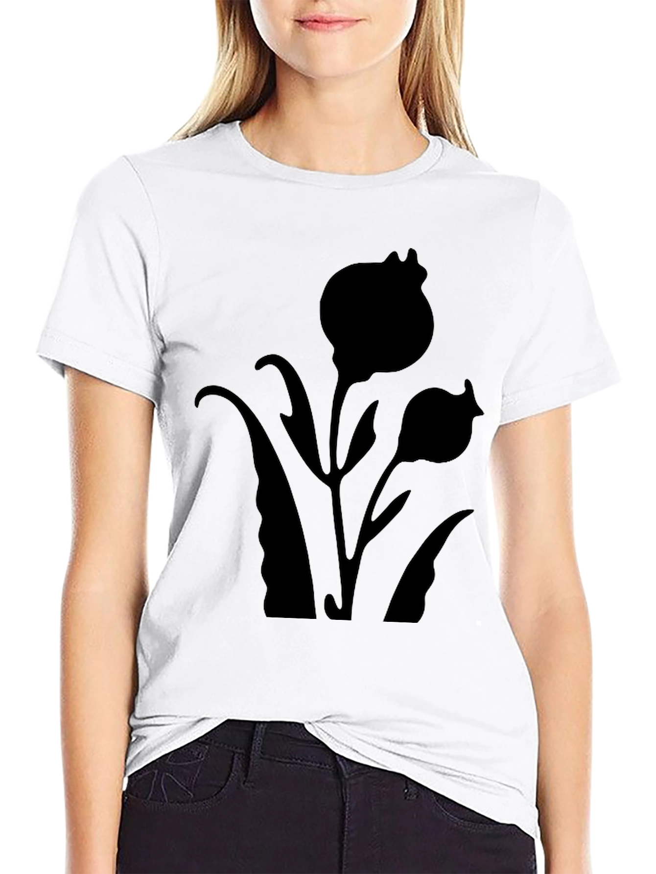 Black Floral Silhouette T-Shirt