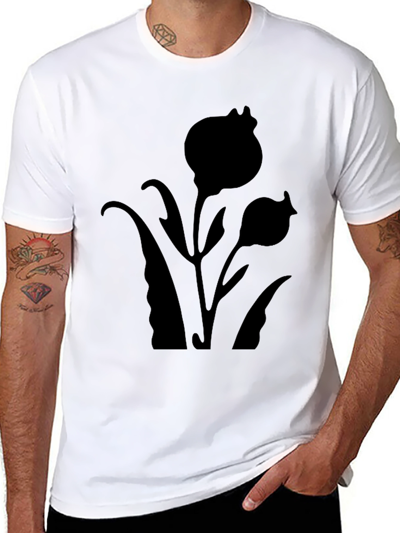 Black Floral Silhouette T-Shirt