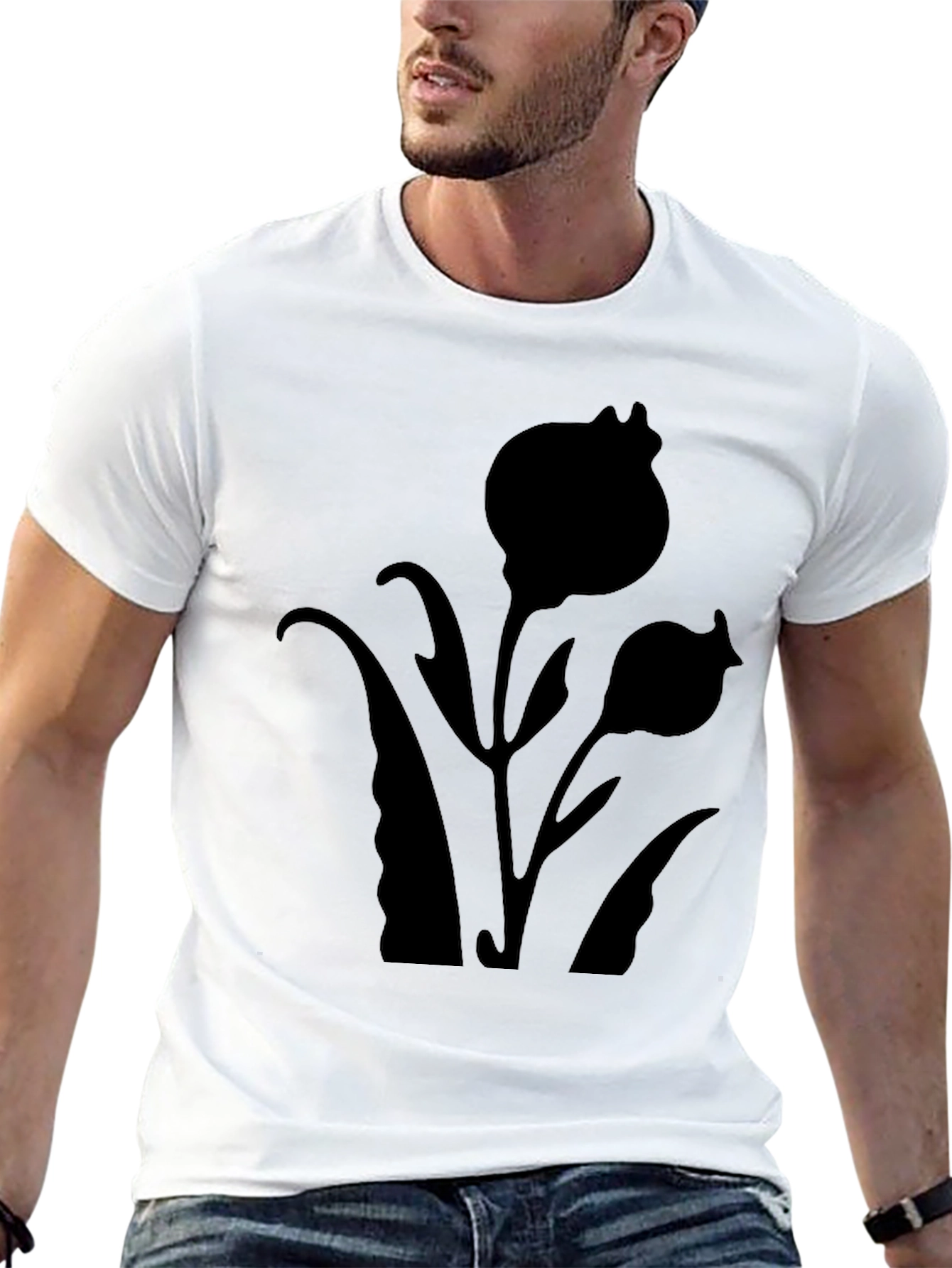 Black Floral Silhouette T-Shirt