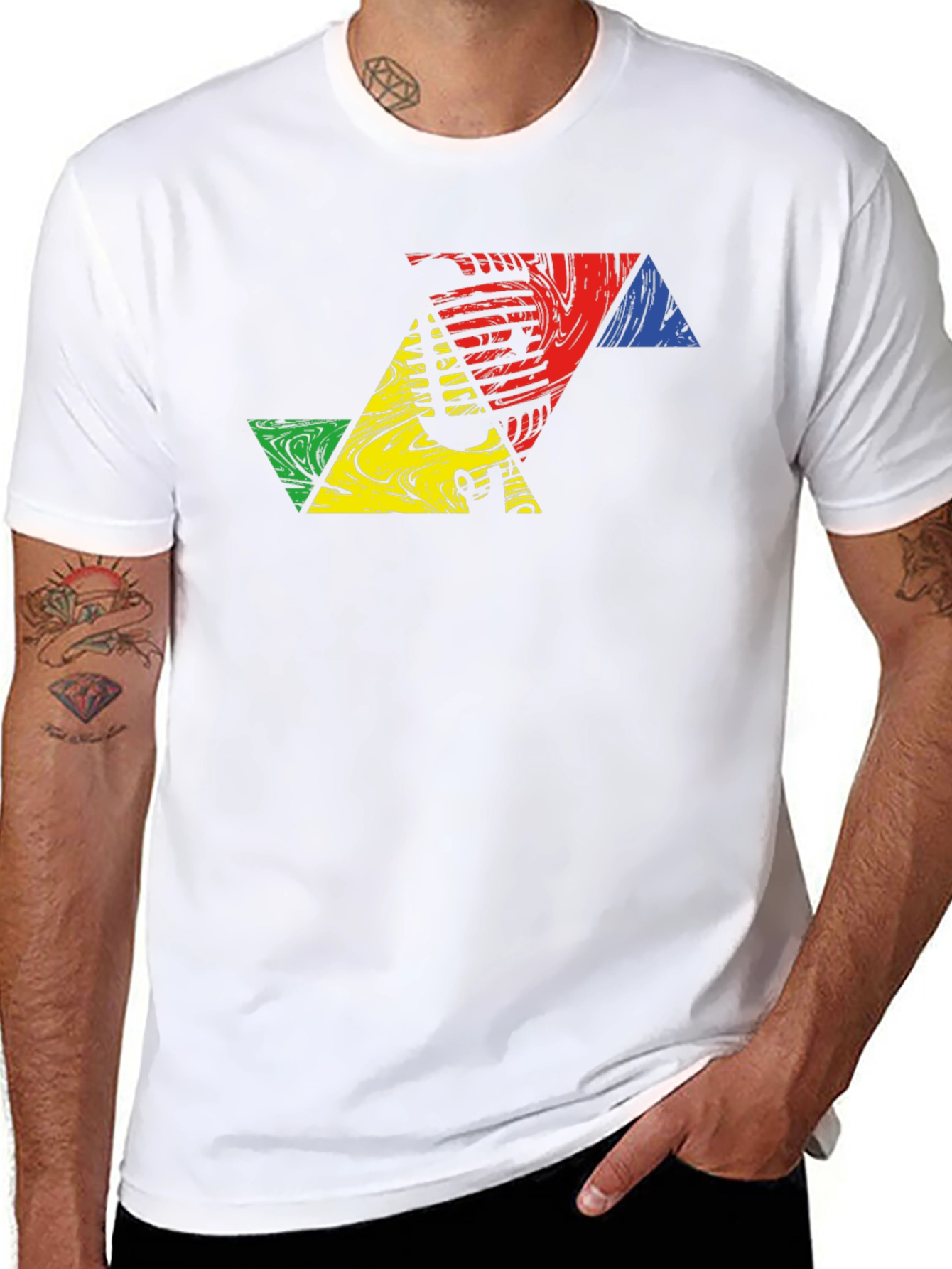 Geometric Triangle Design Black T-Shirt