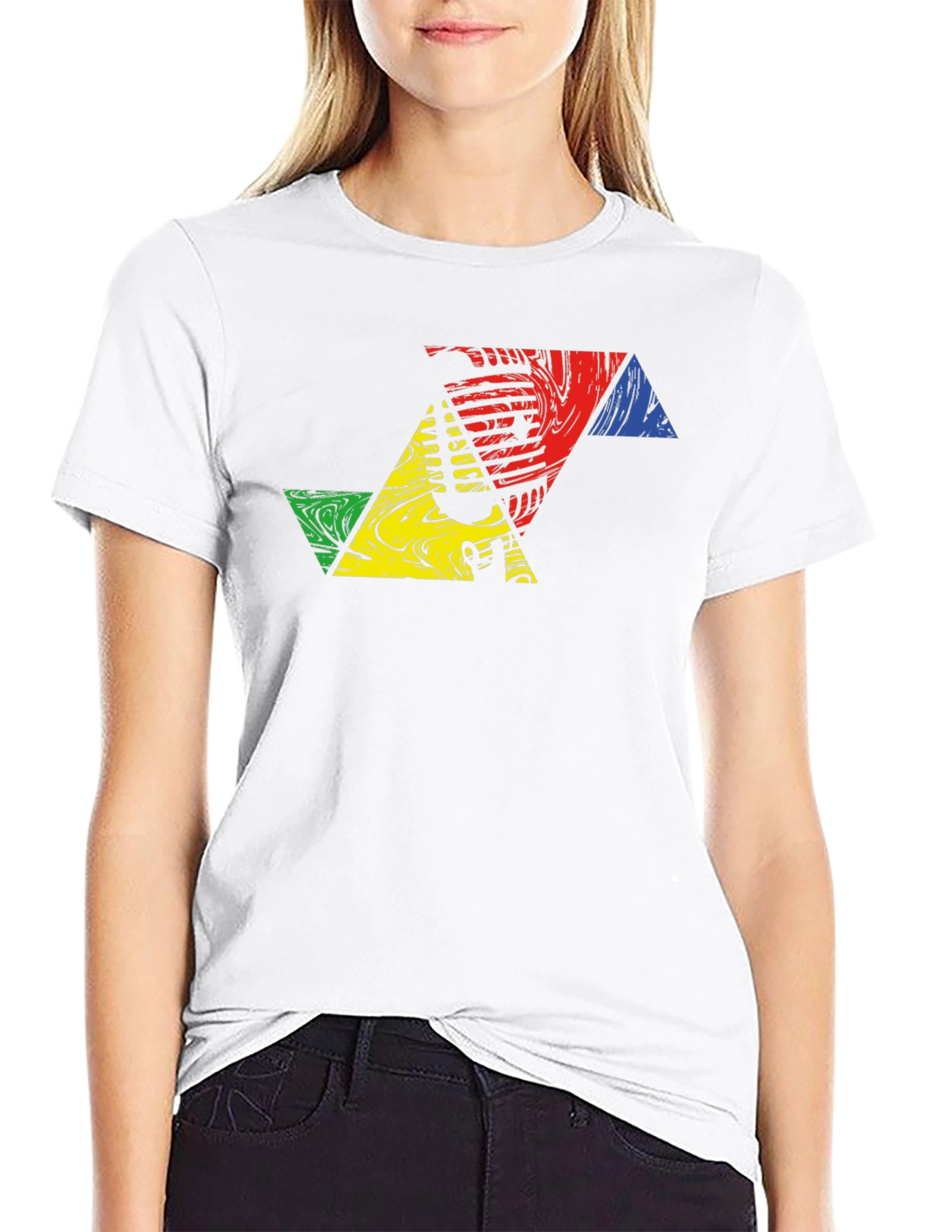 Geometric Triangle Design Black T-Shirt