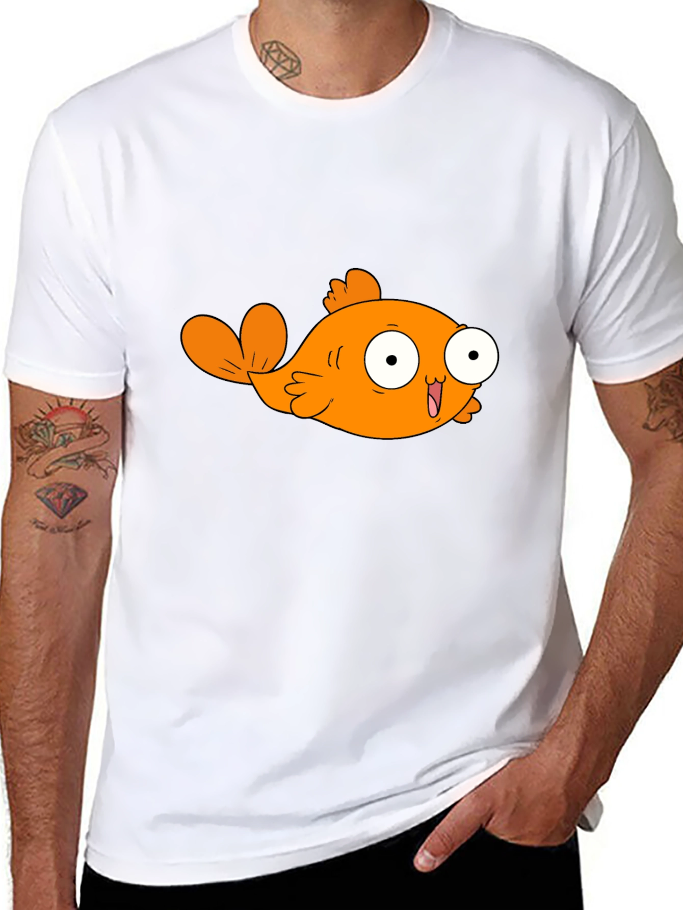 Cartoon Orange Fish Graphic T-Shirt