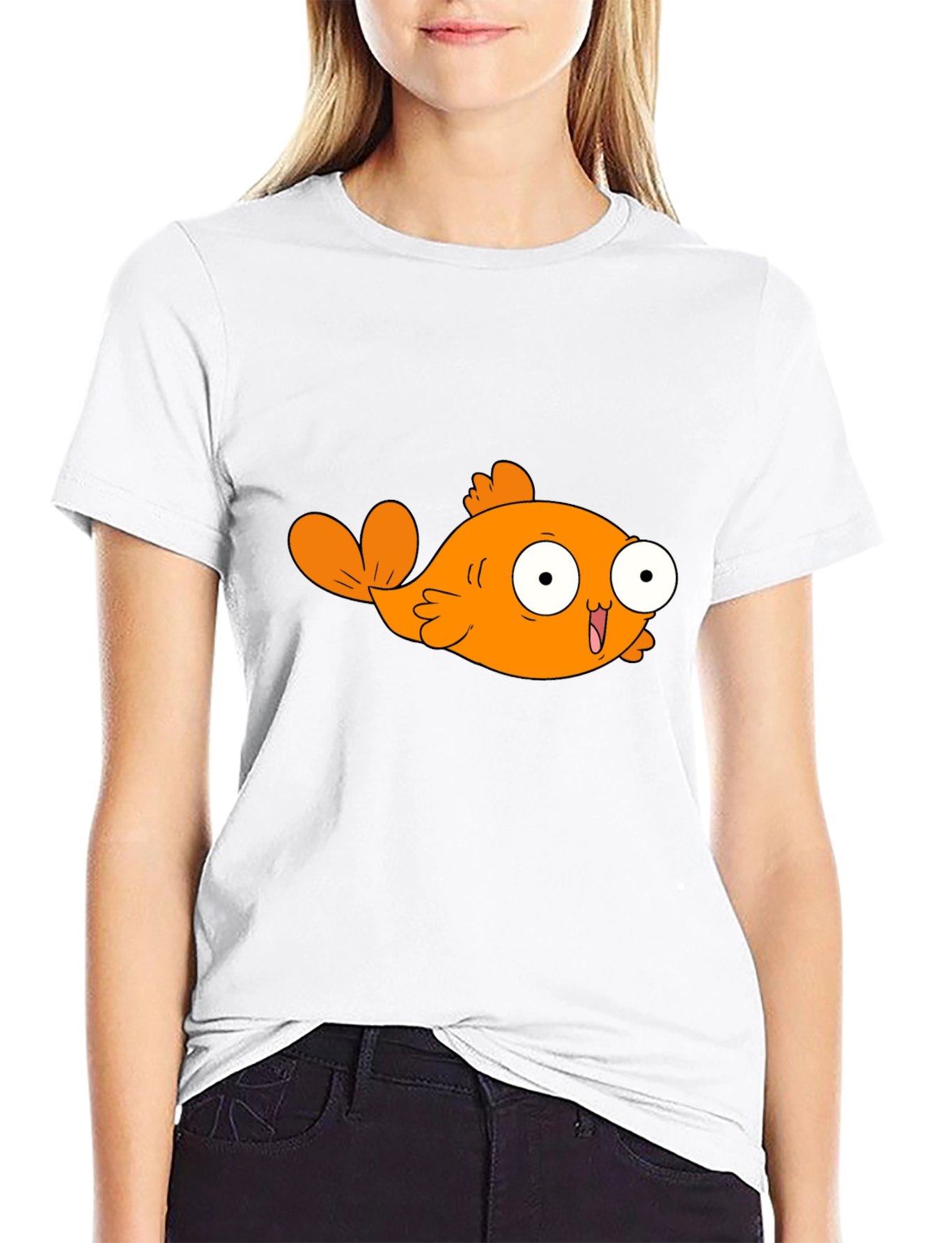 Cartoon Orange Fish Graphic T-Shirt
